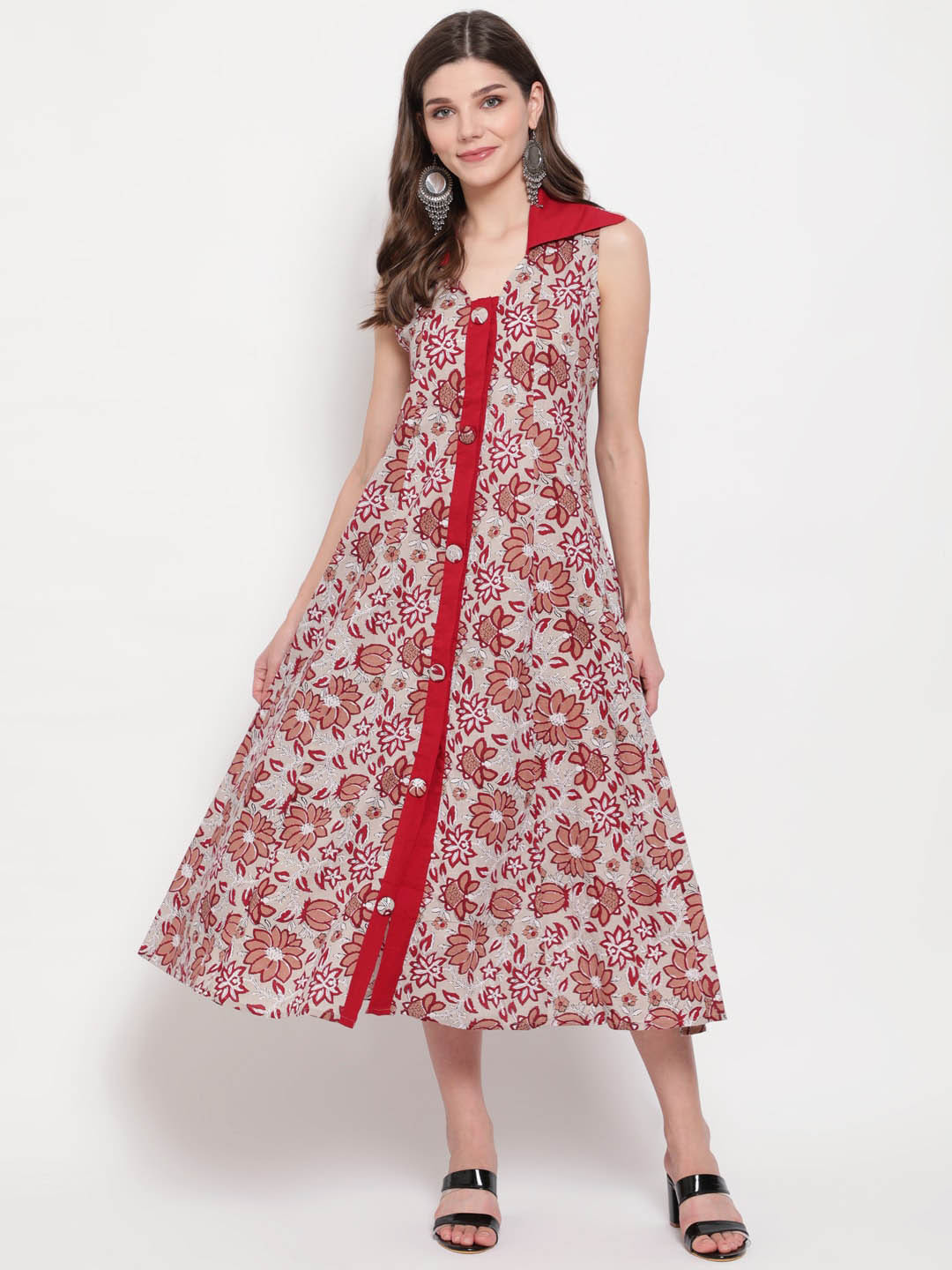 Buy Luni Grey Floral A Line Midi Dress Dresses for Women 15881414