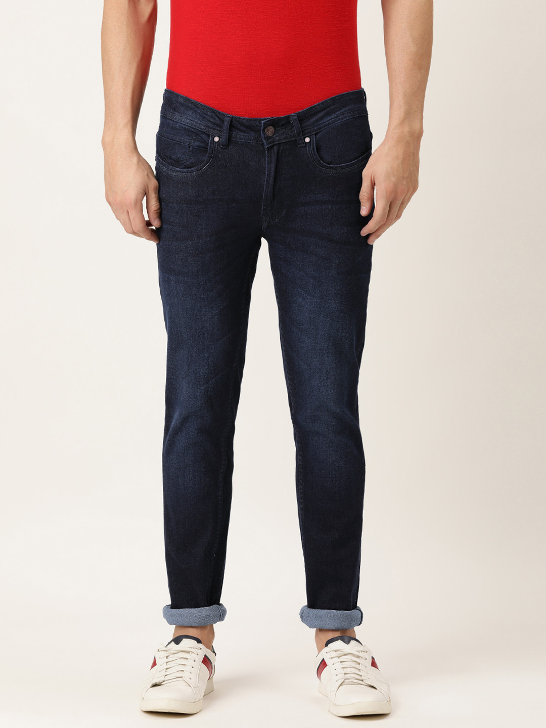 Buy PETER ENGLAND UNIVERSITY Men Blue Skinny Fit Light Fade Stretchable