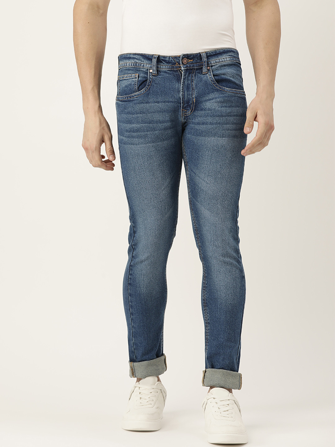 Buy PETER ENGLAND UNIVERSITY Men Navy Blue Skinny Fit Light Fade