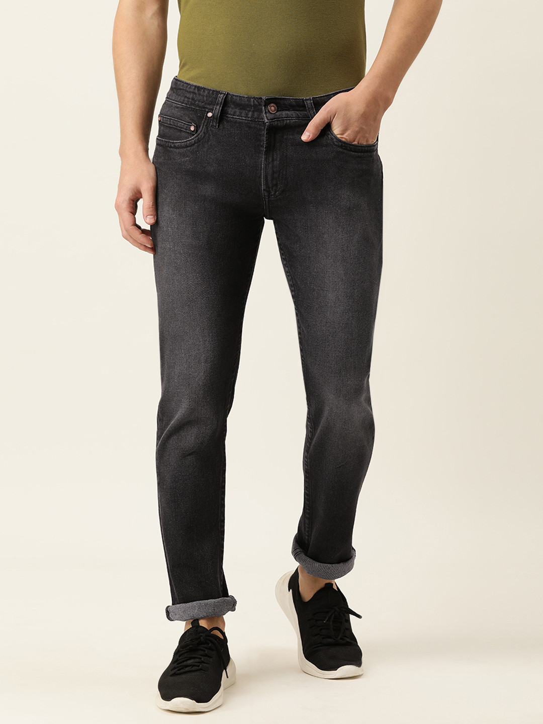 Buy PETER ENGLAND UNIVERSITY Men Grey Slim Tapered Fit Light Fade