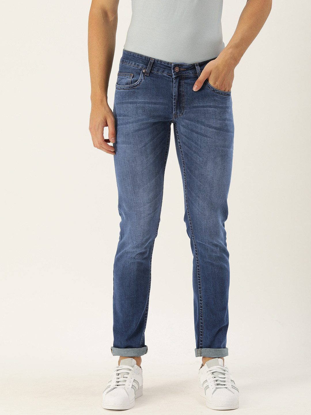 Buy PETER ENGLAND UNIVERSITY Men Blue Skinny Fit Mid Rise Light Fade