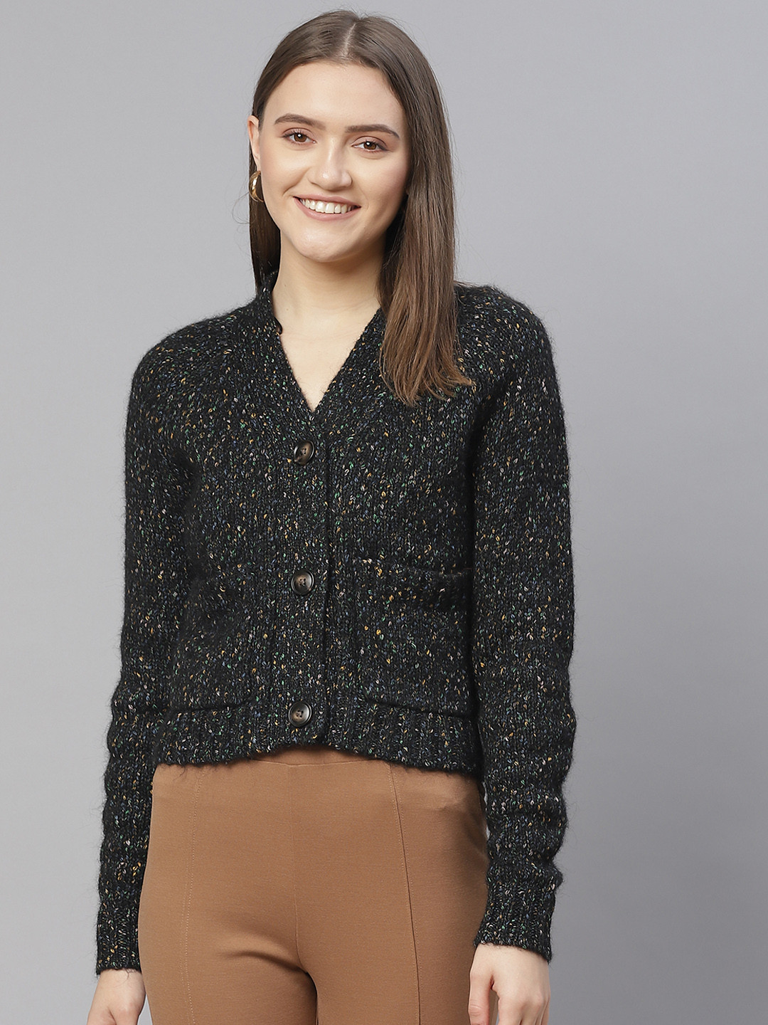 Buy Marks & Spencer Women Black Speckled Cardigan Sweaters for Women