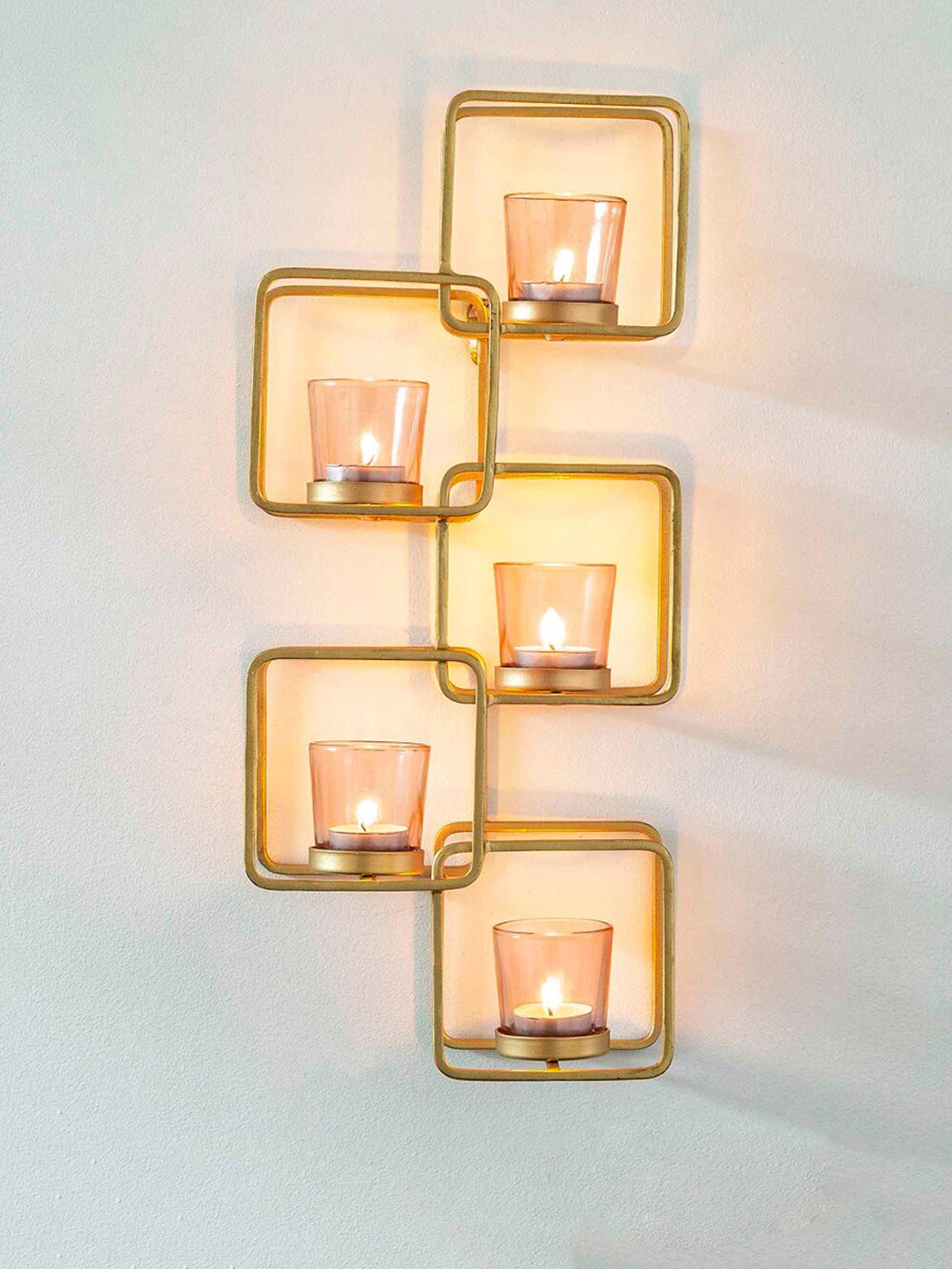 Buy Home Centre Gold Toned & Pink Solid Wall Mount T Light Holder