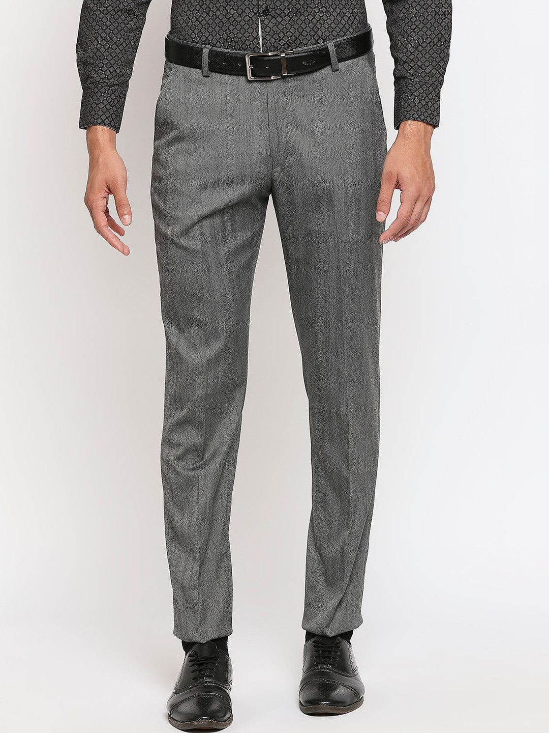 Buy Solemio Men Grey Striped Formal Trousers Trousers for Men