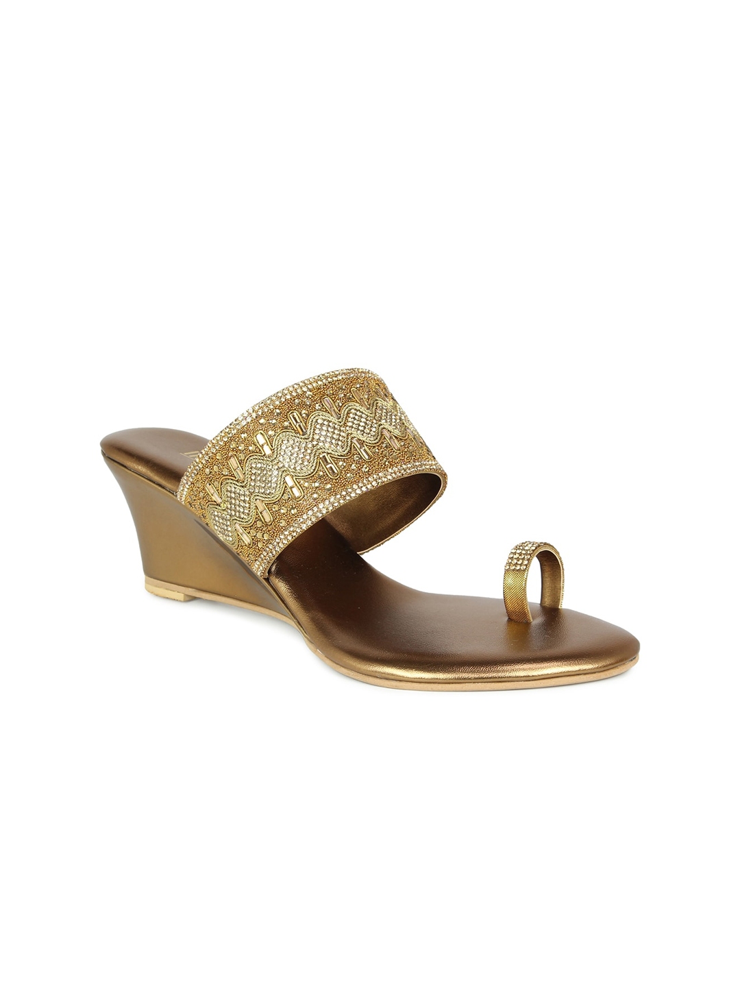 Buy Inc 5 Gold Toned Ethnic Embellished Wedge Heels - Heels for Women ...