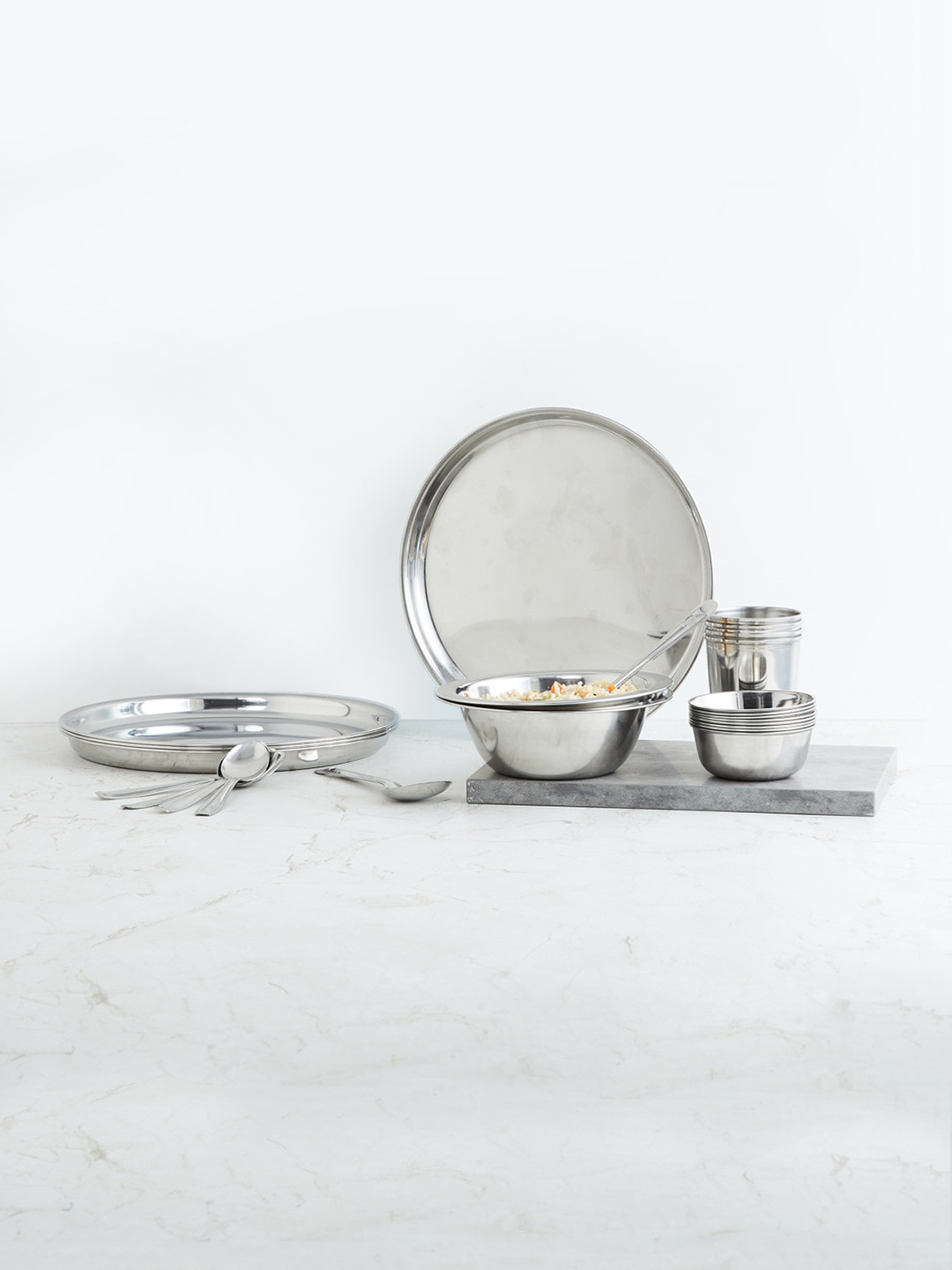 Buy Home Centre Silver Set Of 24 Stainless Steel Dinner Set Serveware