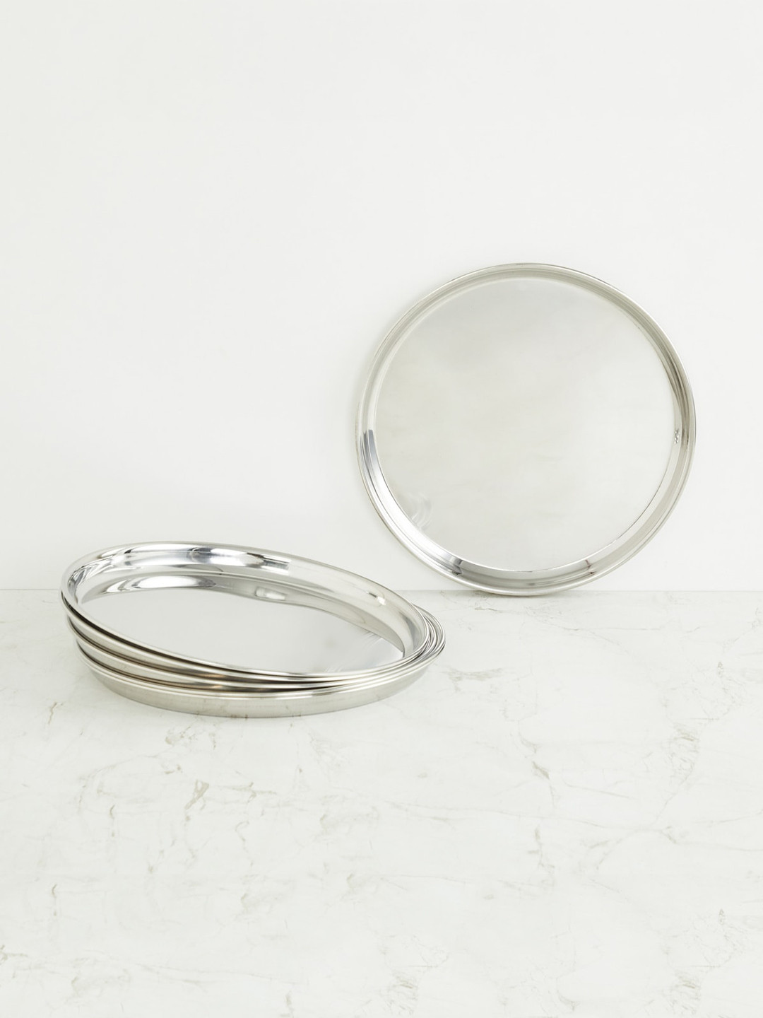 Buy Home Centre Set Of 6 Silver Toned Snacks Stainless Steel Begi Plate