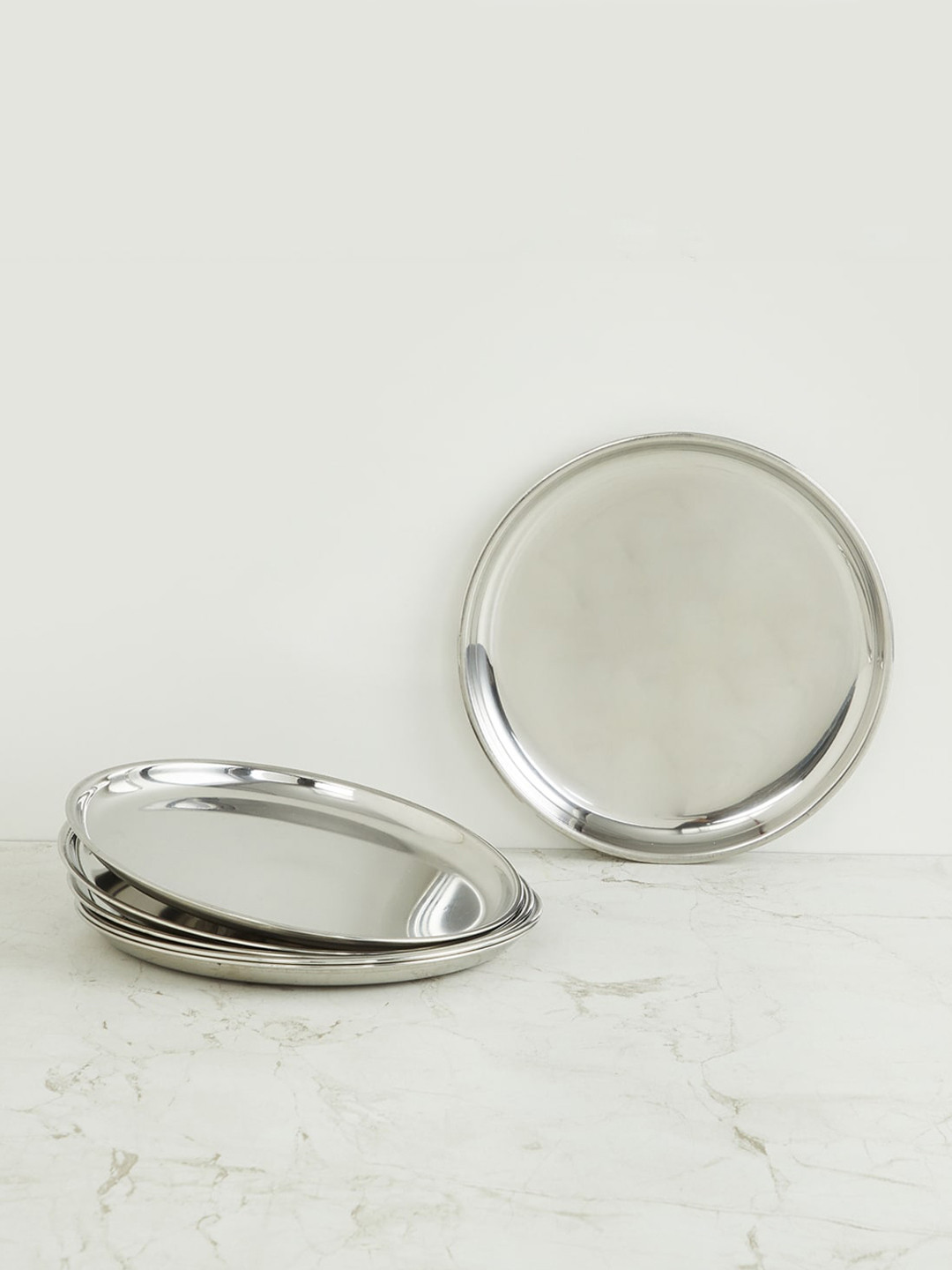 Buy Home Centre Set Of 6 Silver Toned Stainless Steel Plate Serveware