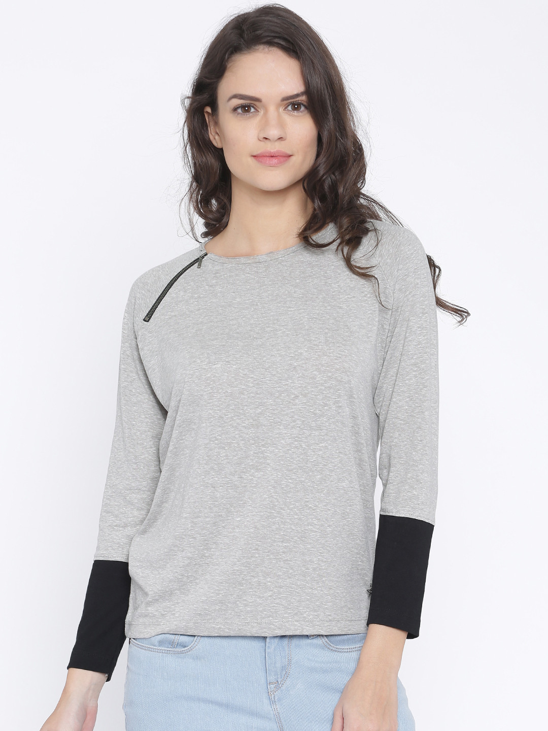 Download Buy Wrangler Women Grey Melange Solid Round Neck T Shirt ...
