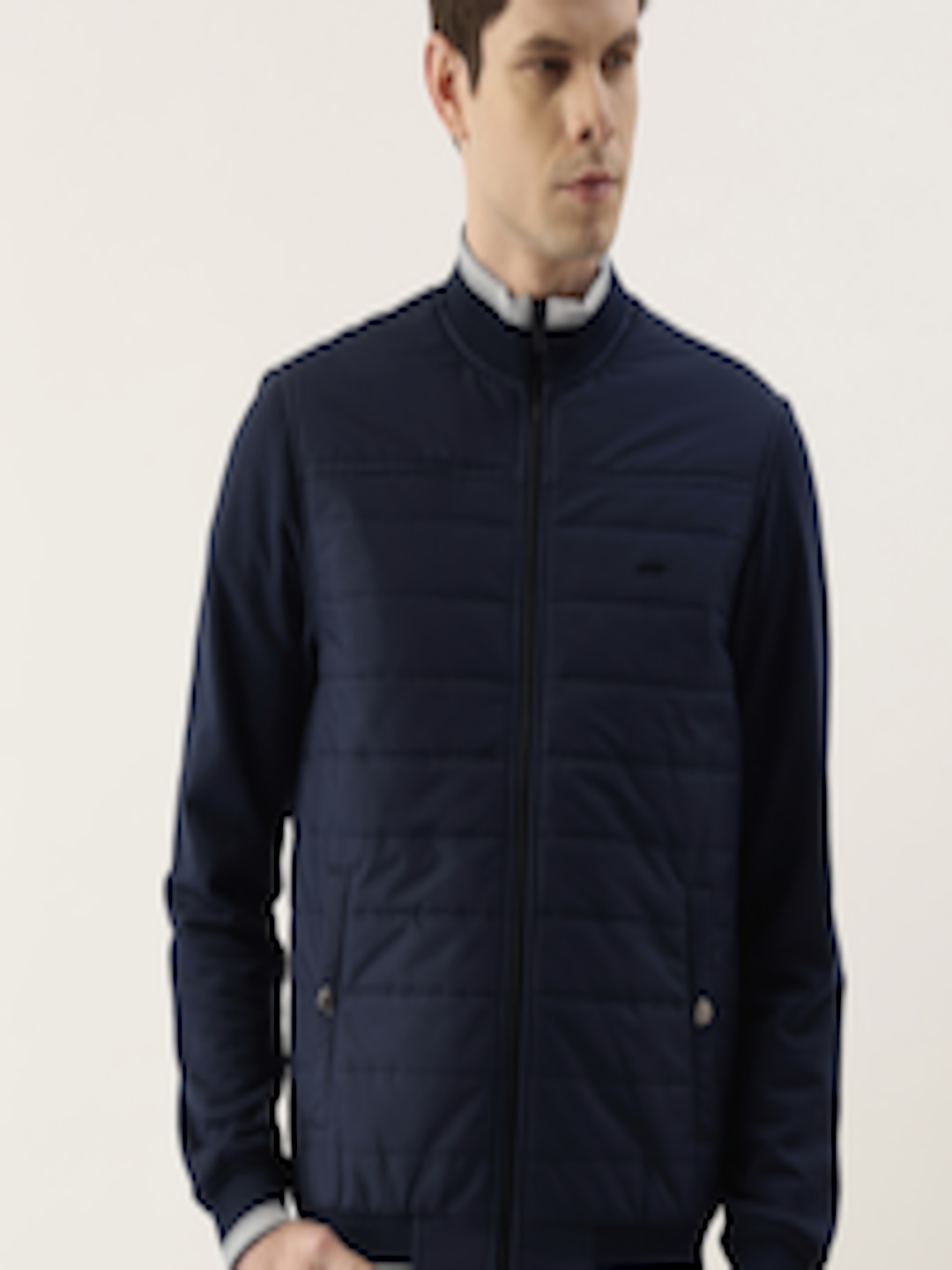 Buy PETER ENGLAND UNIVERSITY Men Navy Blue Solid Varsity Jacket ...