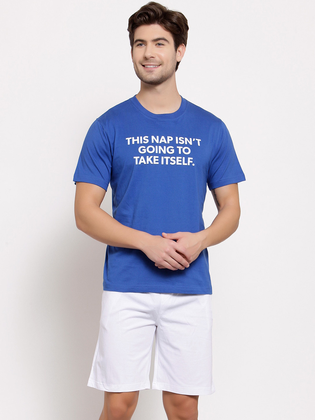 Buy Style Quotient Men Blue & White Pure Cotton Printed Night Suit Night Suits for Men