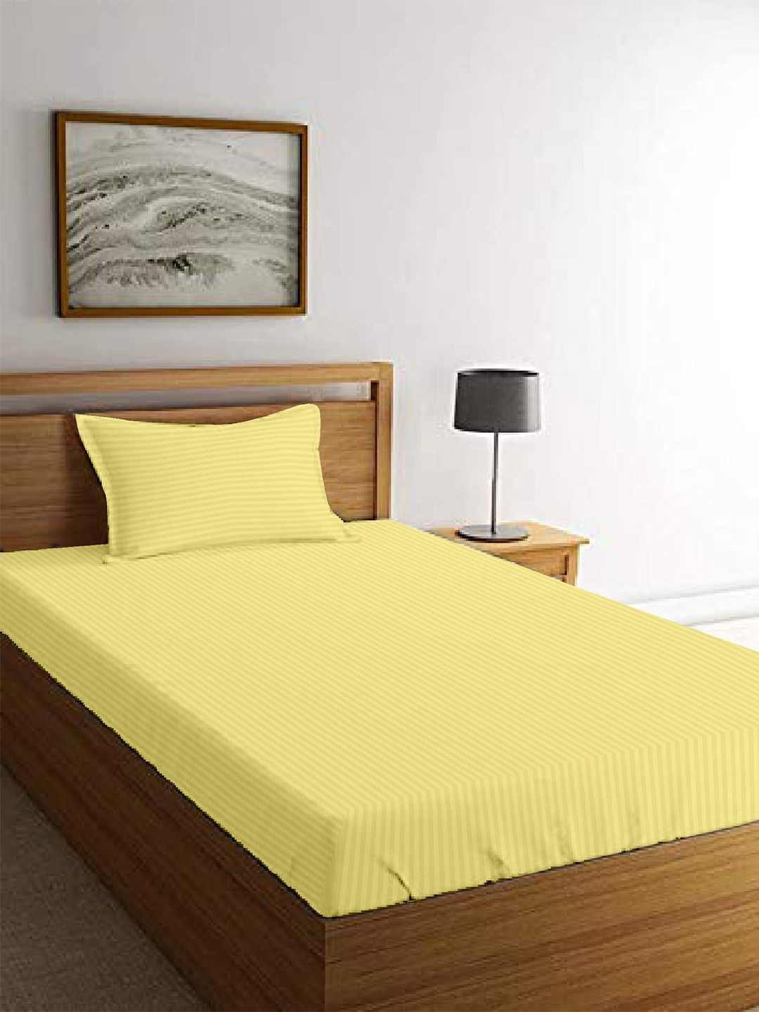 Buy MAYFAIR HOMES LONDON Pure Cotton Yellow 210 TC Single Bedsheet With