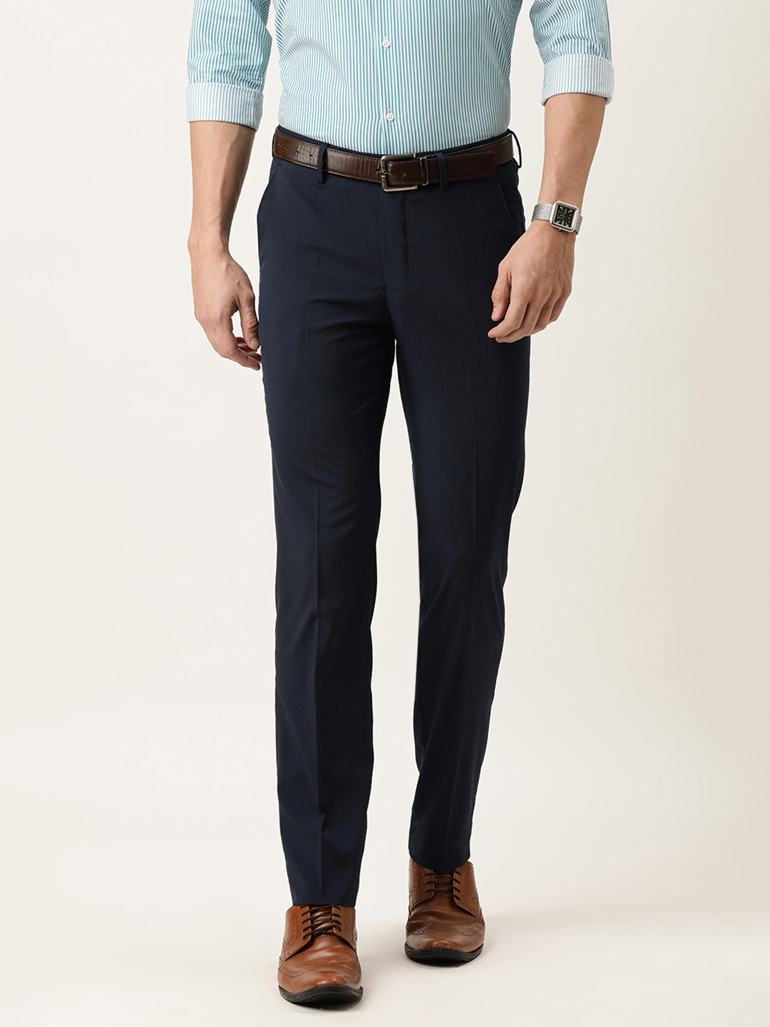 Buy Peter England Men Navy Blue Slim Fit Formal Trousers Trousers for
