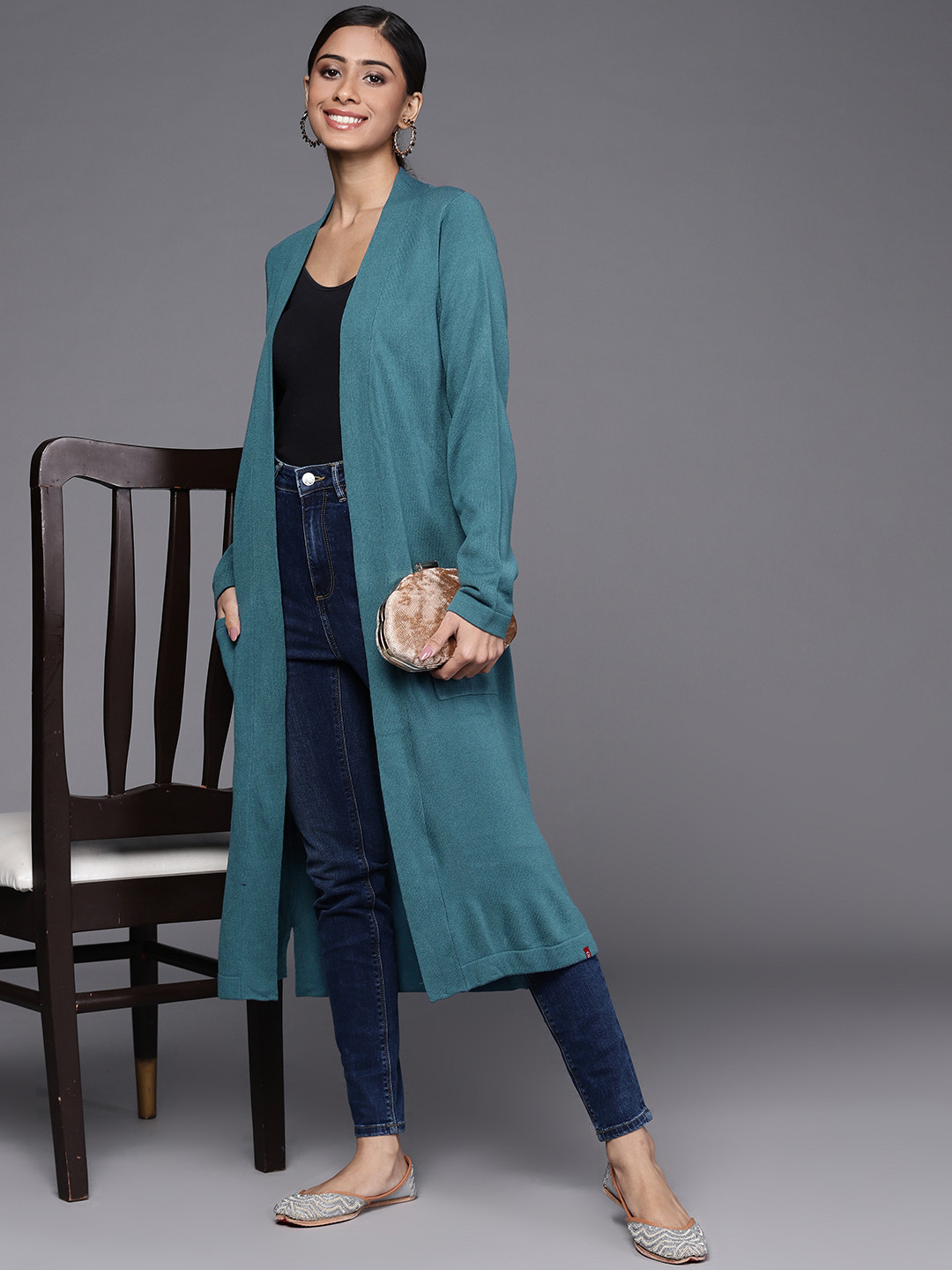 Buy Biba Women Teal Blue Longline Shrug Shrug for Women 15905264 Myntra