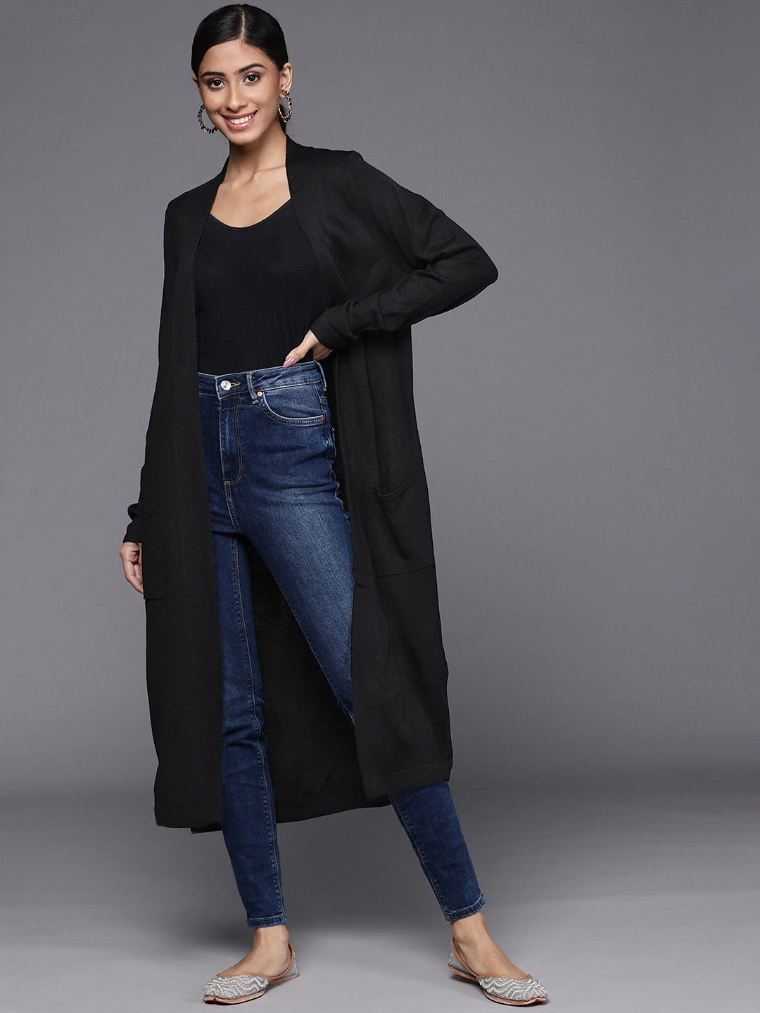 Buy Biba Women Black Longline Shrug Shrug for Women 15905272 Myntra