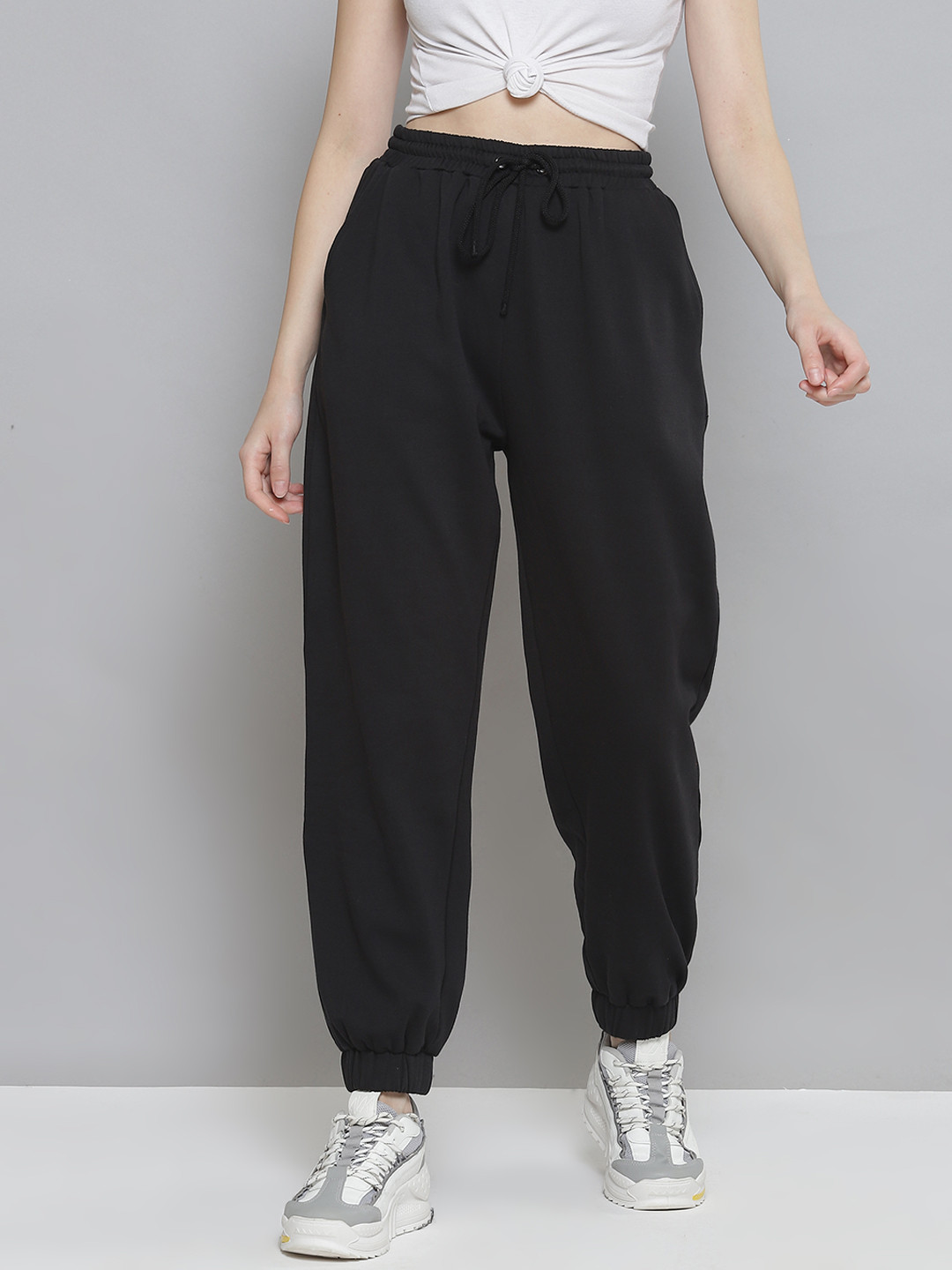 Buy Femella Women Black Elasticated Fleece Track Pants Track Pants