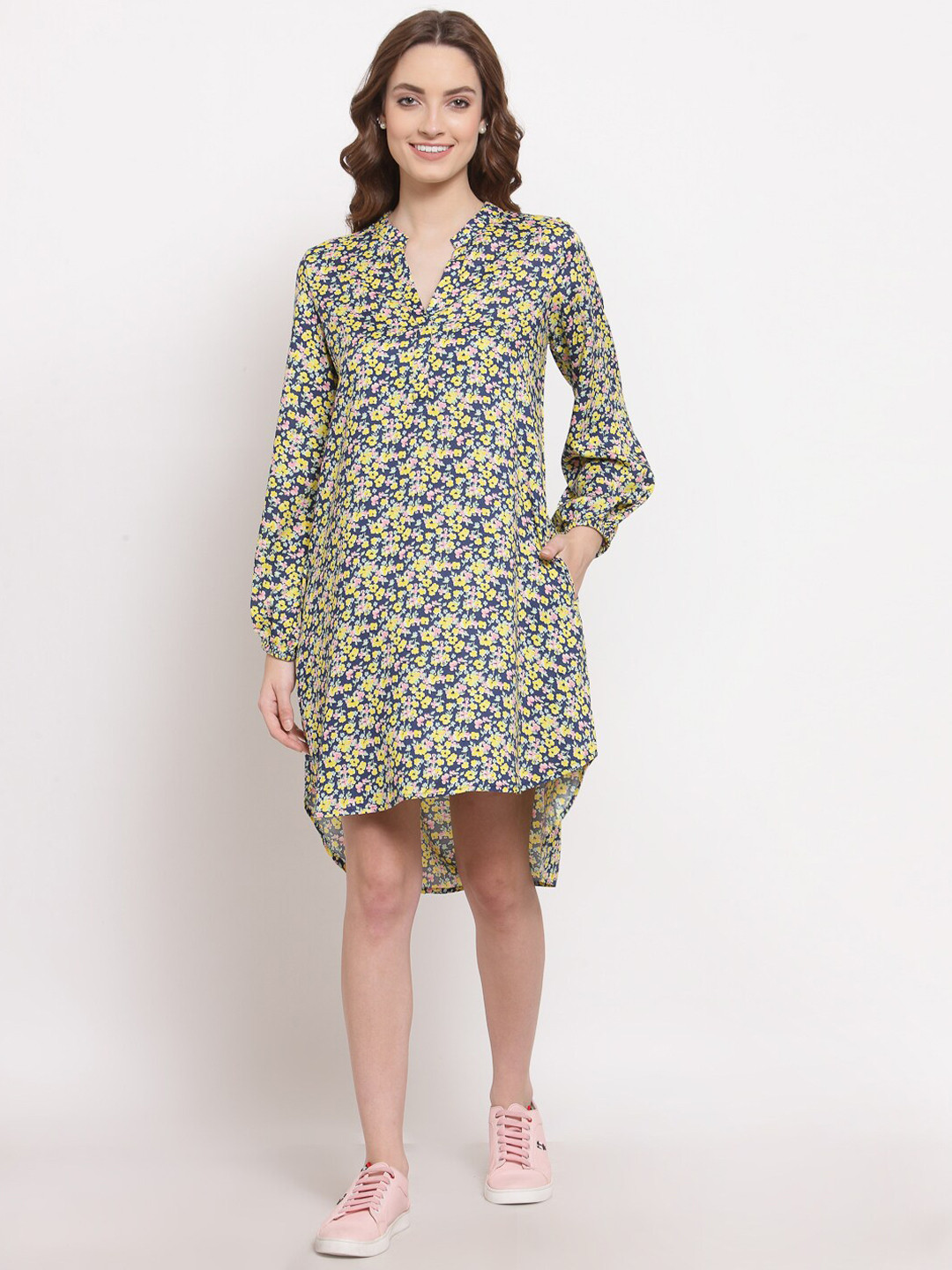 Buy TERQUOIS Yellow Floral Shirt Dress Ethnic Dresses for Women