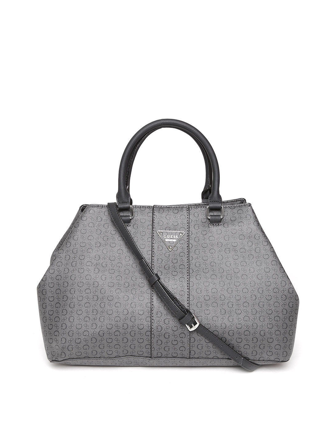 Buy GUESS Charcoal Grey Logo Print Handbag With Sling Strap Handbags