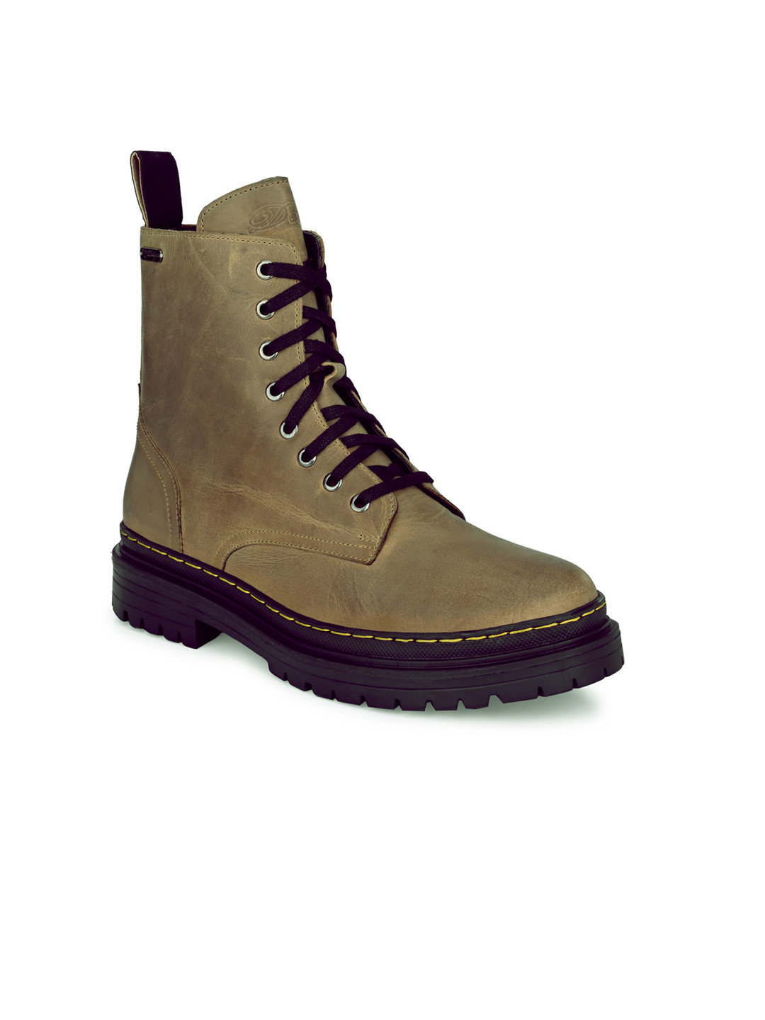 Buy Delize Men Olive Green Leather Flat Boots Casual Shoes for Men