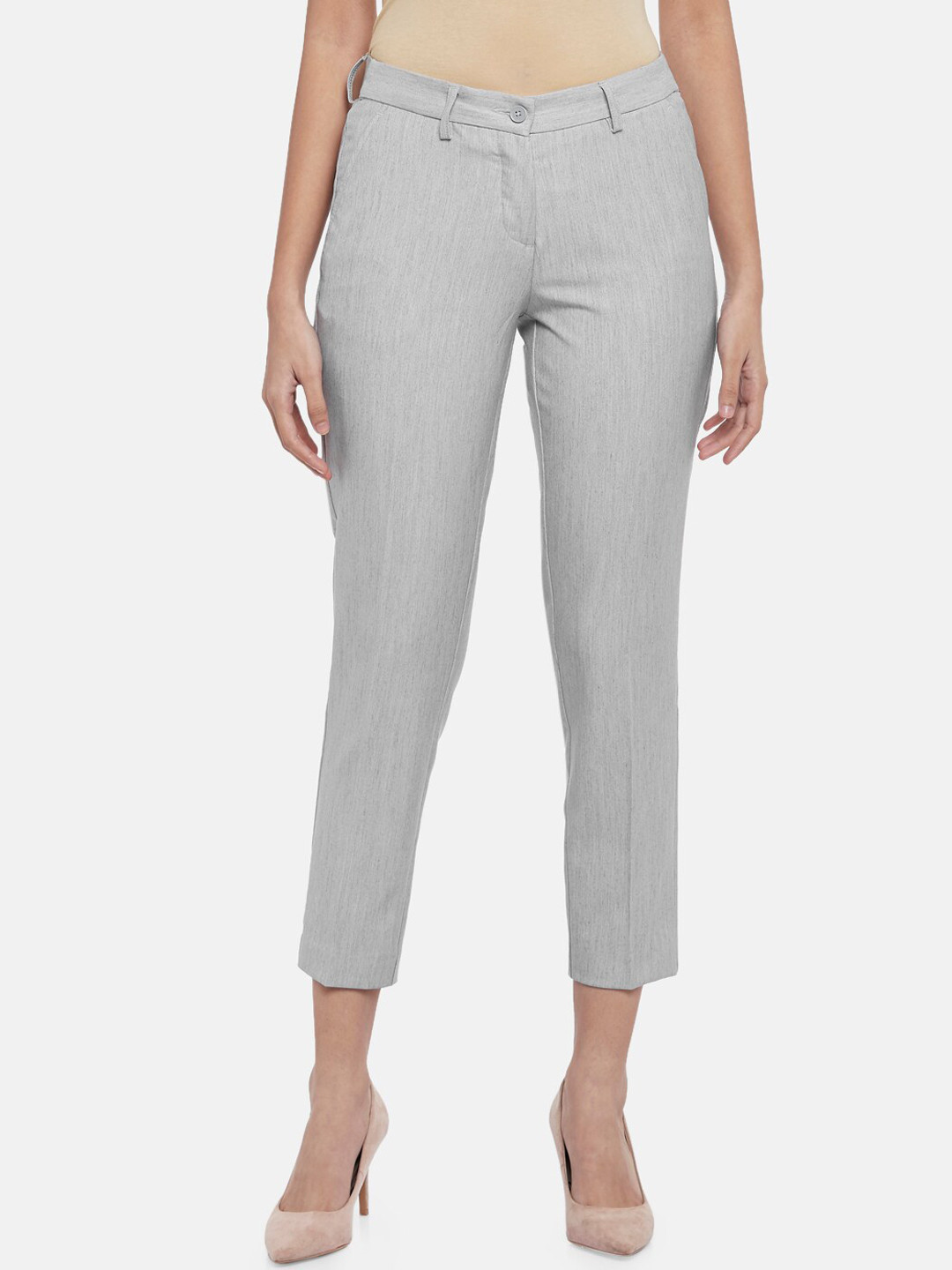 Buy Annabelle By Pantaloons Women Grey Striped Trousers Trousers for
