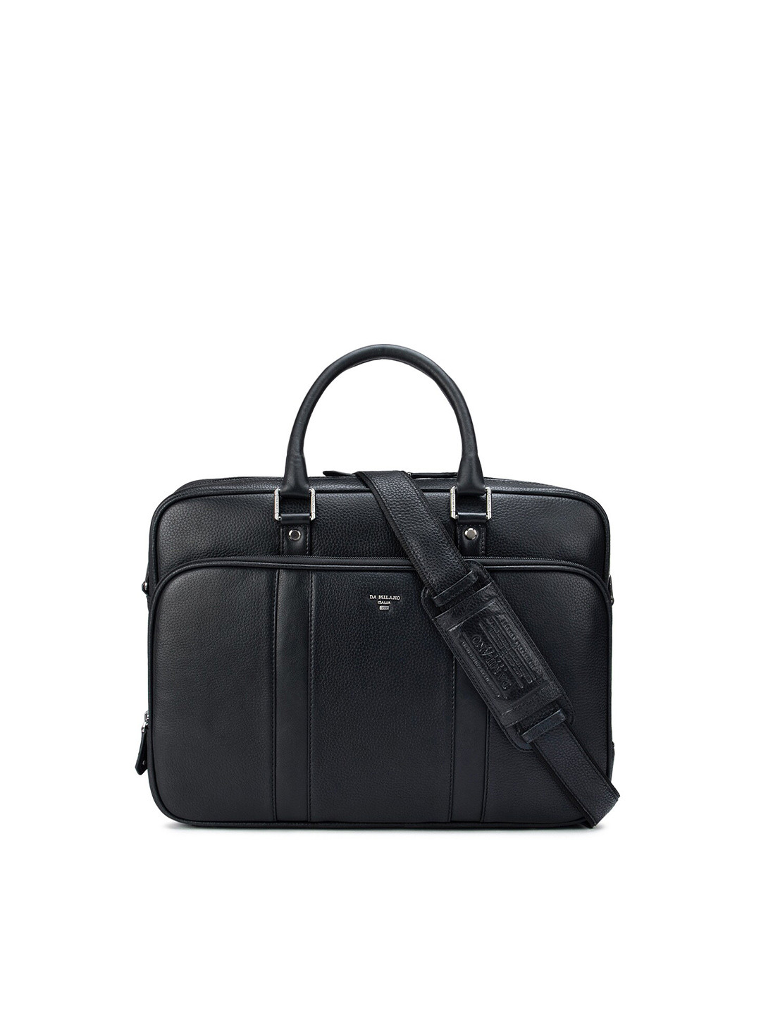 Buy Da Milano Unisex Black Textured Leather Laptop Bag Laptop Bag for