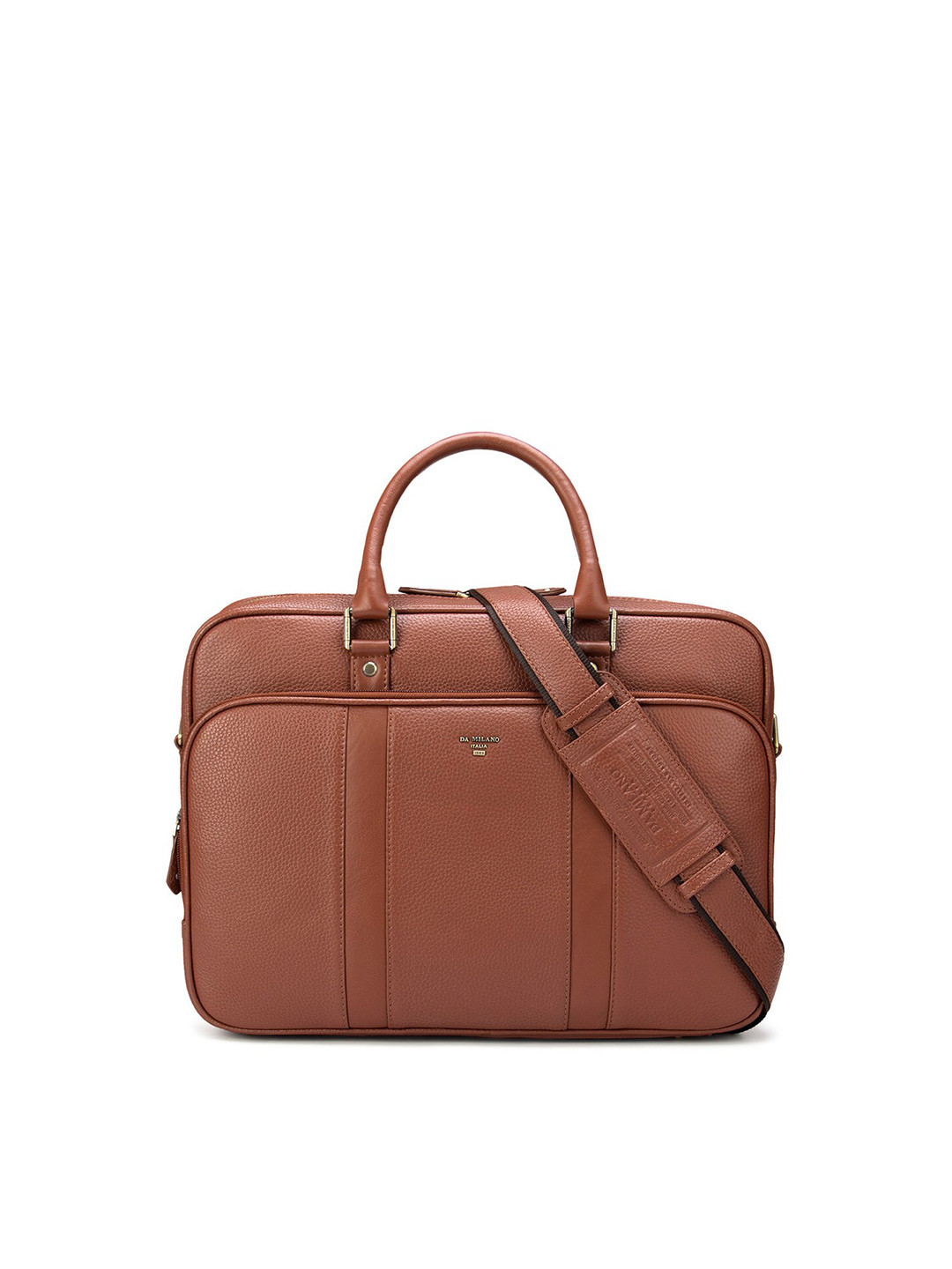 Buy Da Milano Unisex Brown Textured Leather Laptop Bag Laptop Bag for