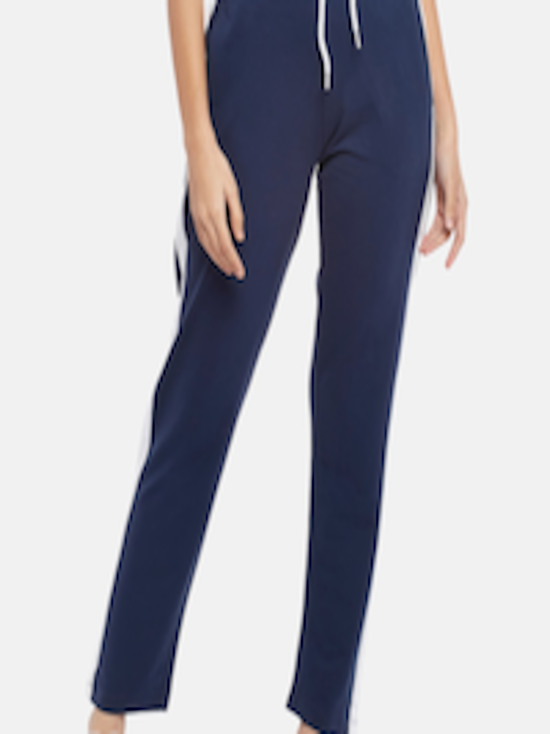 Buy Ajile By Pantaloons Women Navy Blue Solid Pure Cotton Trackpant ...