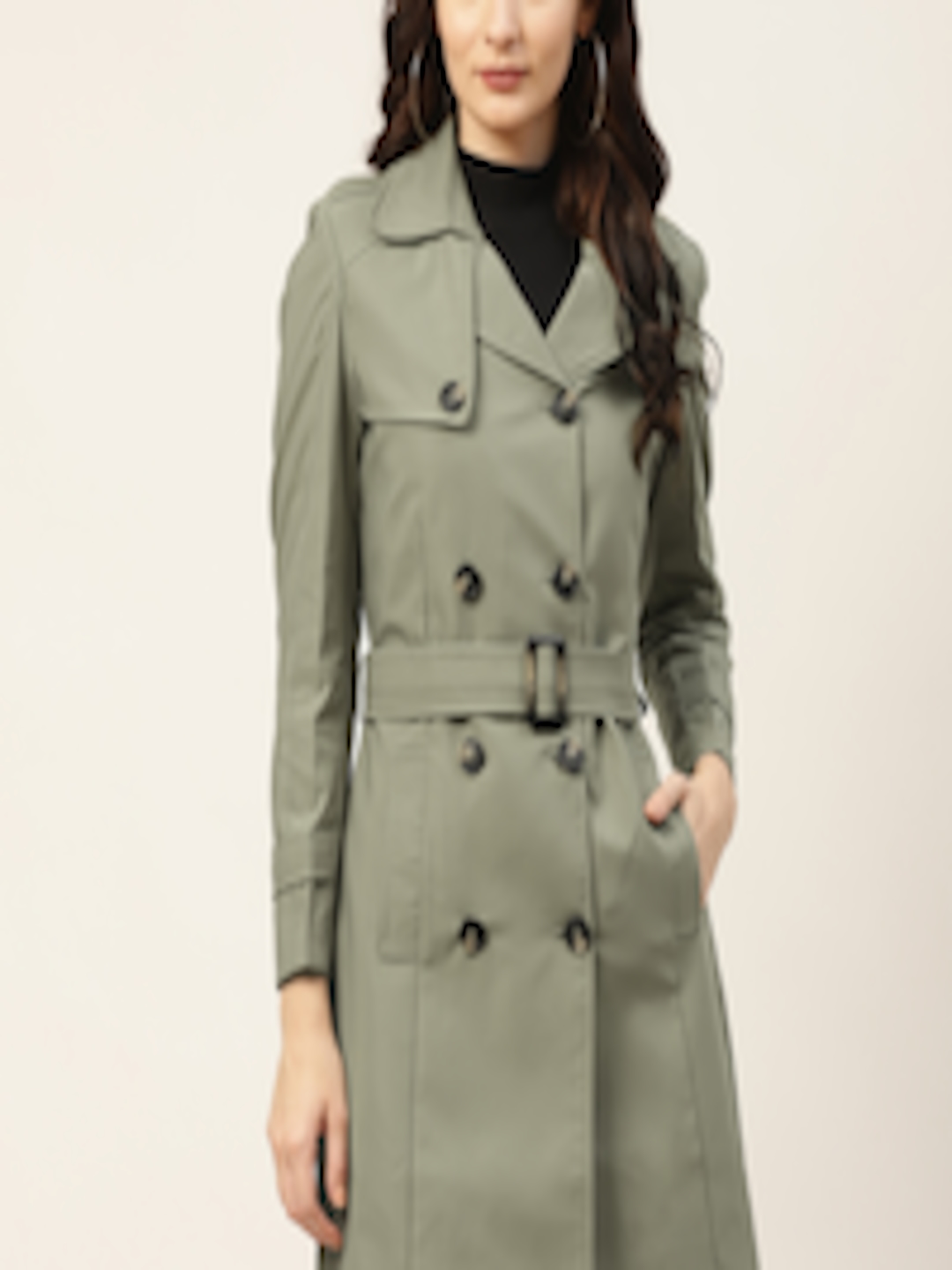 Buy Okane Women Olive Green Solid Longline Trench Coat & Belt - Coats ...