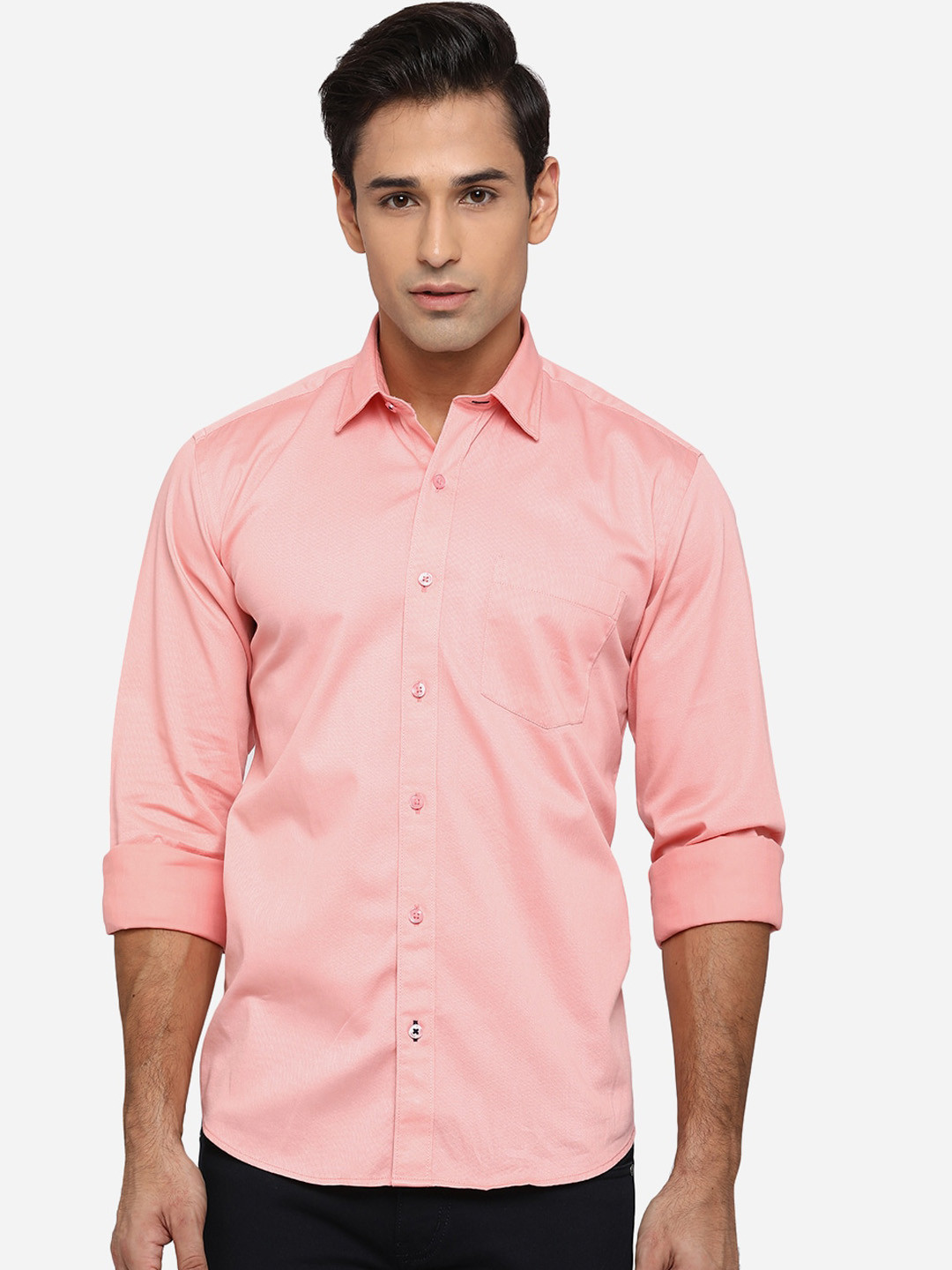 Buy JADE BLUE Men Pink Classic Slim Fit Opaque Pure Cotton Casual Shirt