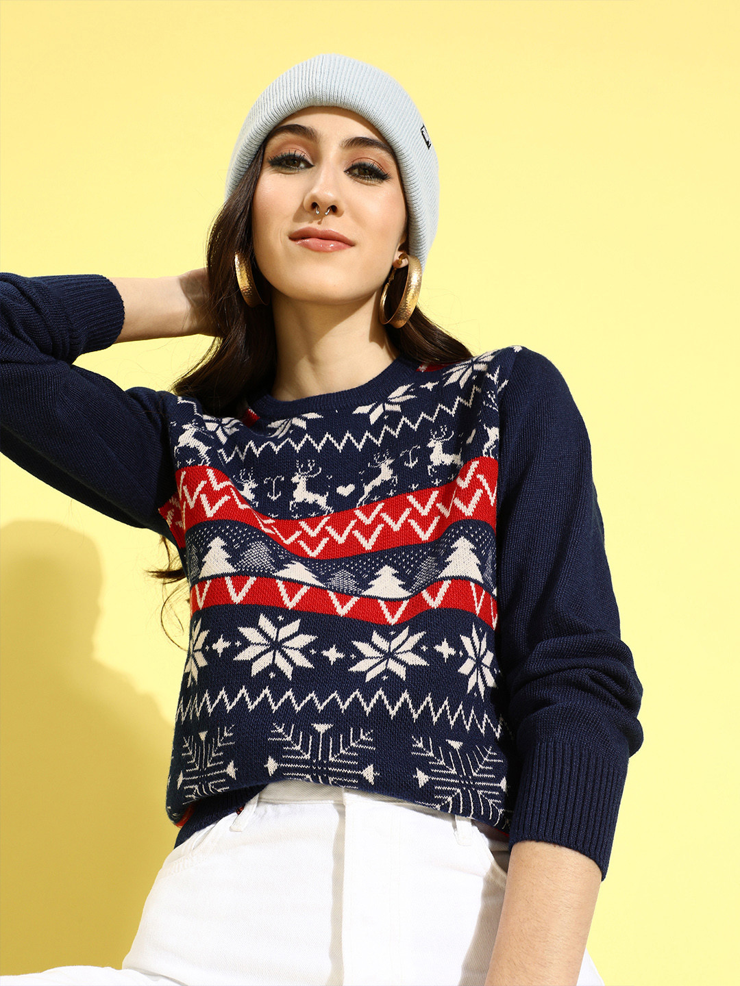 Buy Style Quotient Women Navy Blue Printed Christmas Pullover