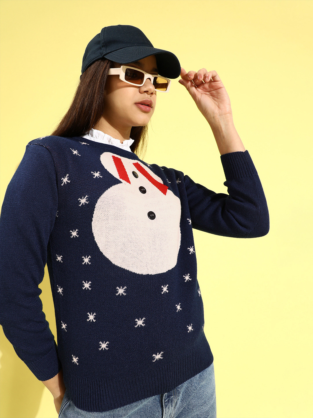 Buy Style Quotient Women Navy Blue Quirky Printed Pullover Sweaters