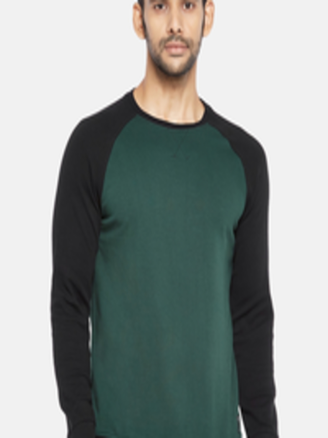 Buy People Men Green Colourblocked Cotton Sweatshirt - Sweatshirts for ...