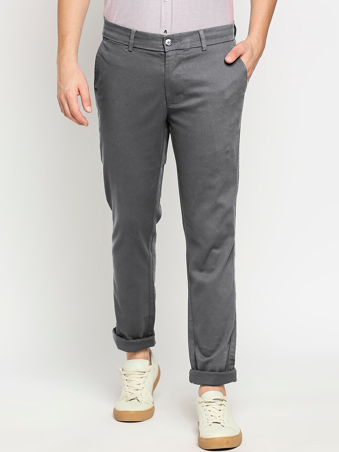 Buy Basics Men Grey Tapered Fit Trousers - Trousers for Men 15918896 ...