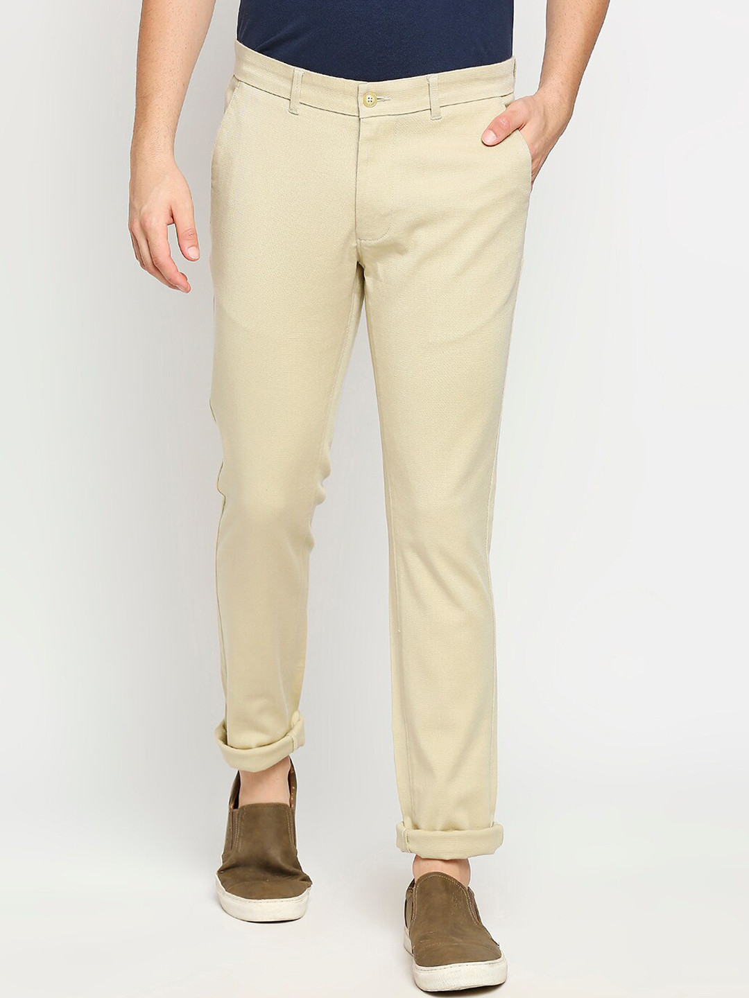Buy Basics Men Khaki Tapered Fit Chinos Trousers Trousers for Men
