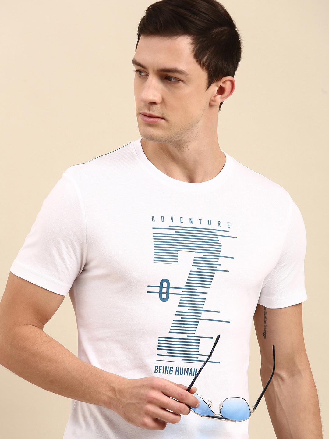 Powder Pink Semi Fit Round Neck Men's T-Shirt by Being Human Clothing
