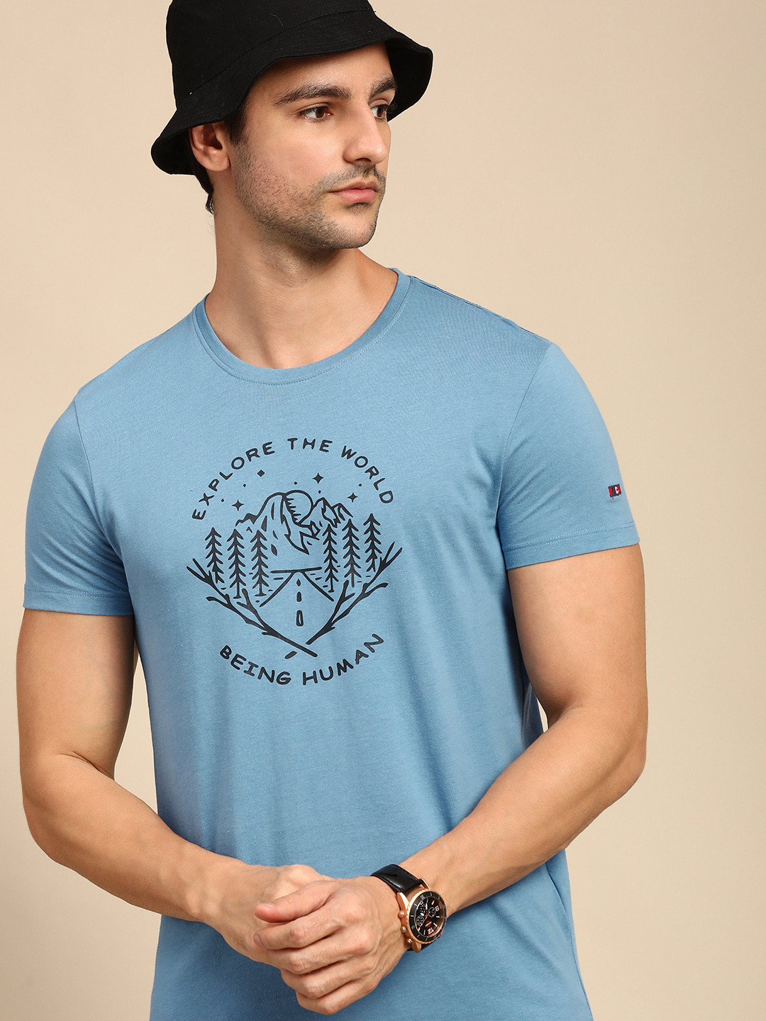 Ocean Blue Regular Fit Round Neck Men's T-Shirt by Being Human Clothing