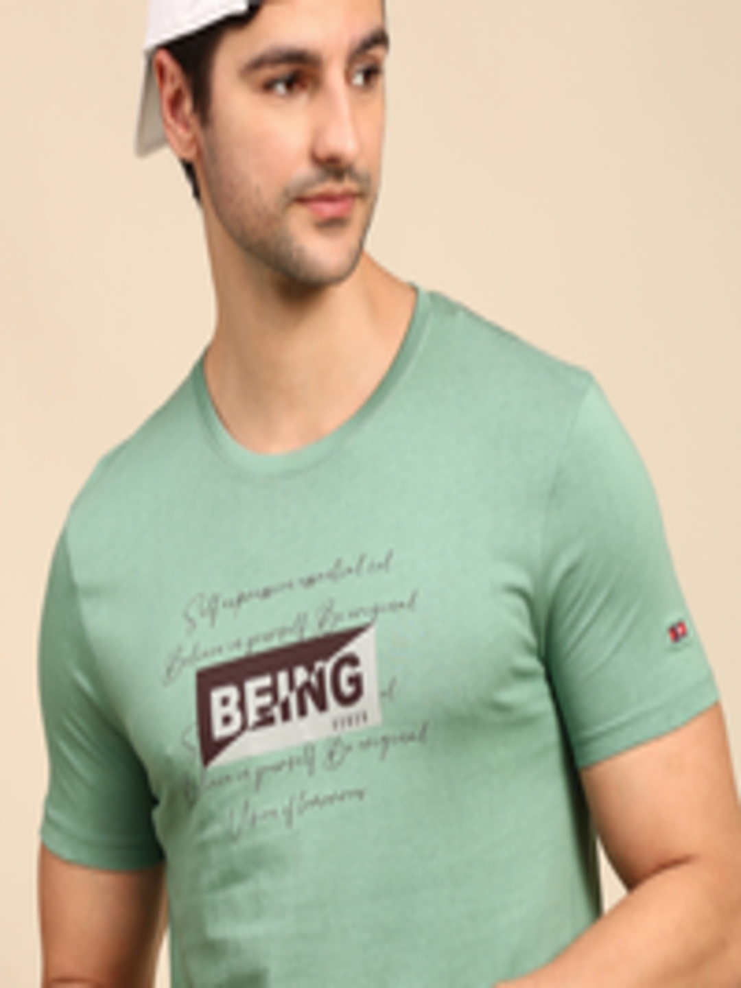 Buy Being Human Men Green Typography Printed Pure Cotton T Shirt