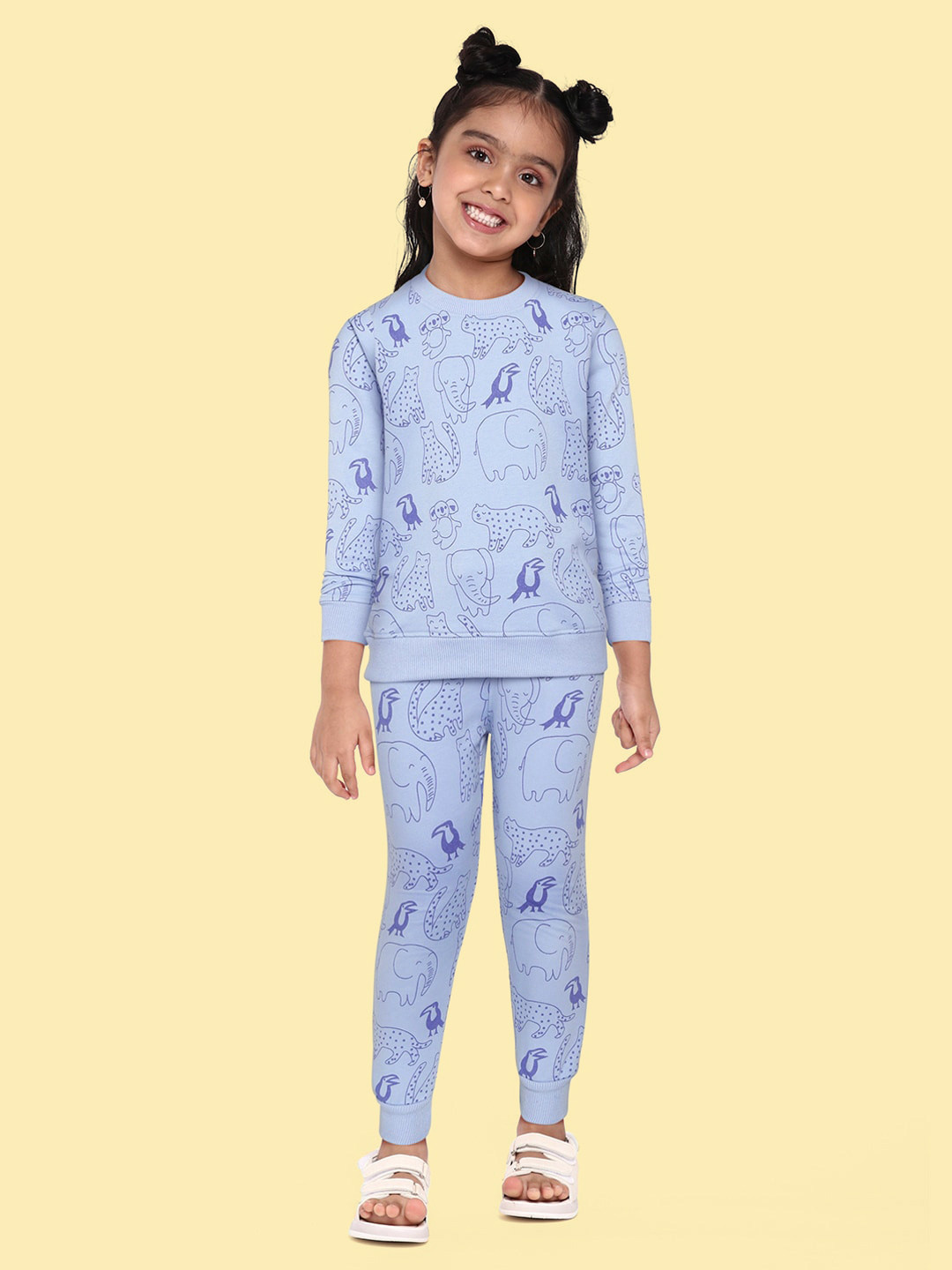 Buy GOJI Kids Blue Printed Winter Night Suit Night Suits for Unisex