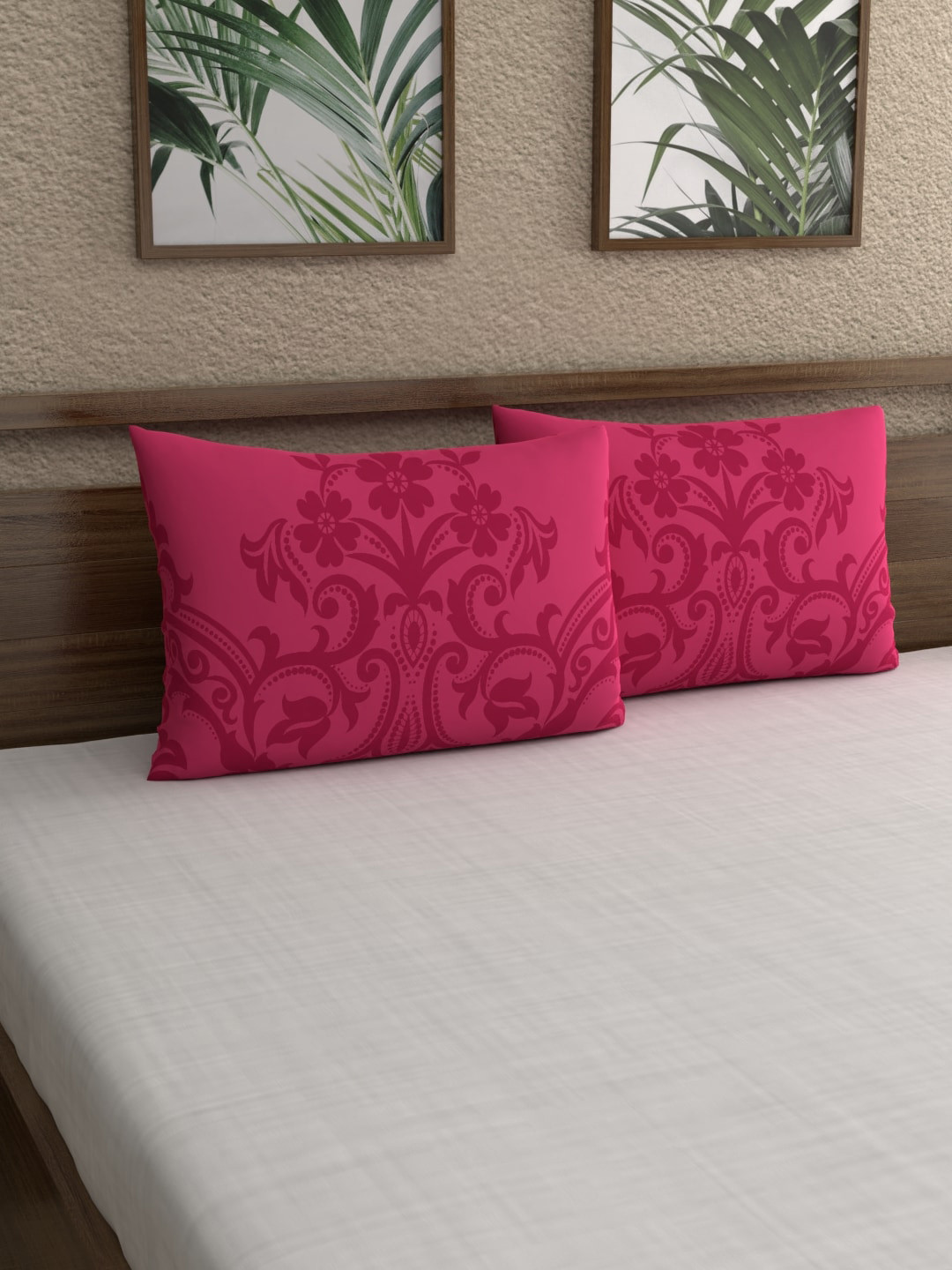Buy Dreamscape Set Of 2 Pink Abstract 144TC Cotton Pillow Covers