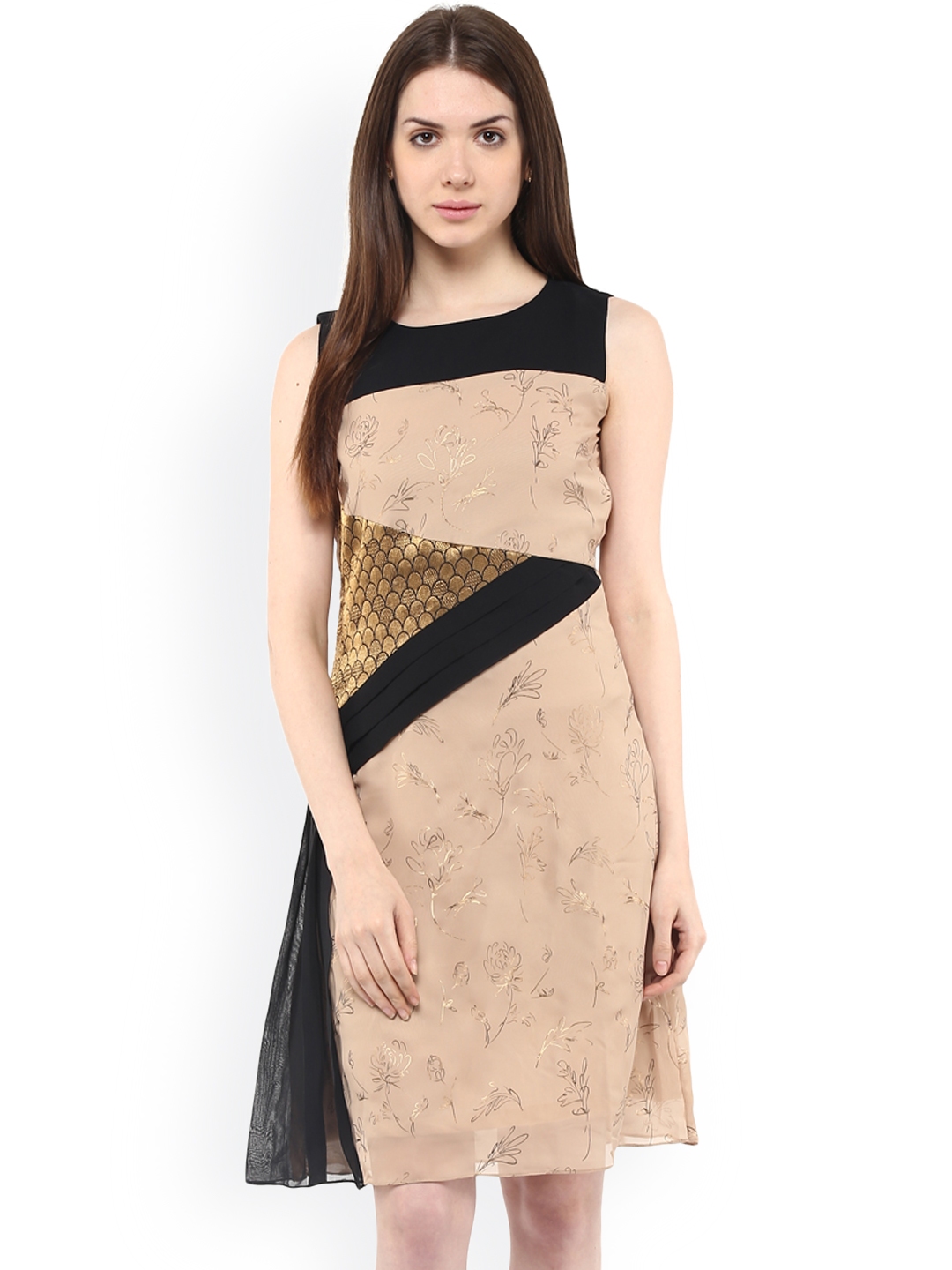 Buy Athena Women Beige Printed A Line Dress Dresses For Women 1592462 Myntra 2076