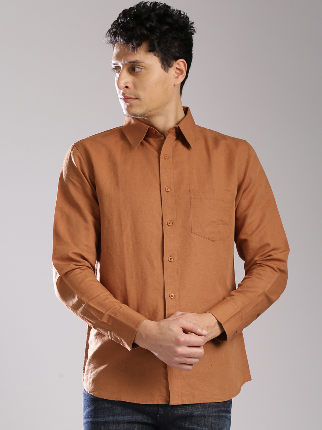 Buy Fabindia Men Brown Premium Fit Solid Casual Shirt Shirts for Men