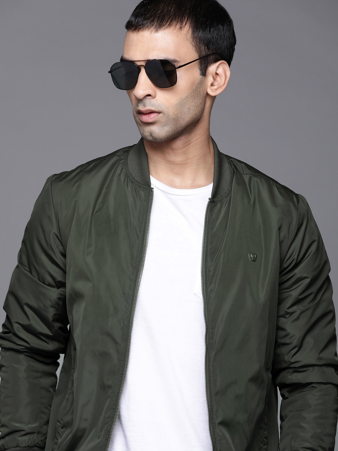 Buy Louis Philippe Men Olive Green Solid Bomber Jacket - Jackets for ...