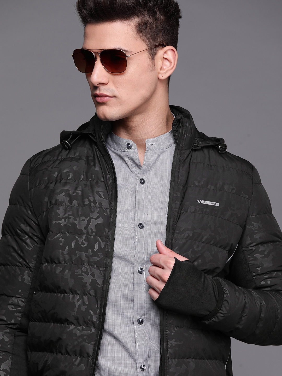 Buy Louis Philippe Ath Work Men Black Printed Padded Jacket With ...