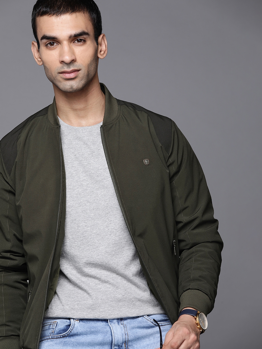 Buy Louis Philippe Men Olive Green Solid Bomber Jacket - Jackets for ...