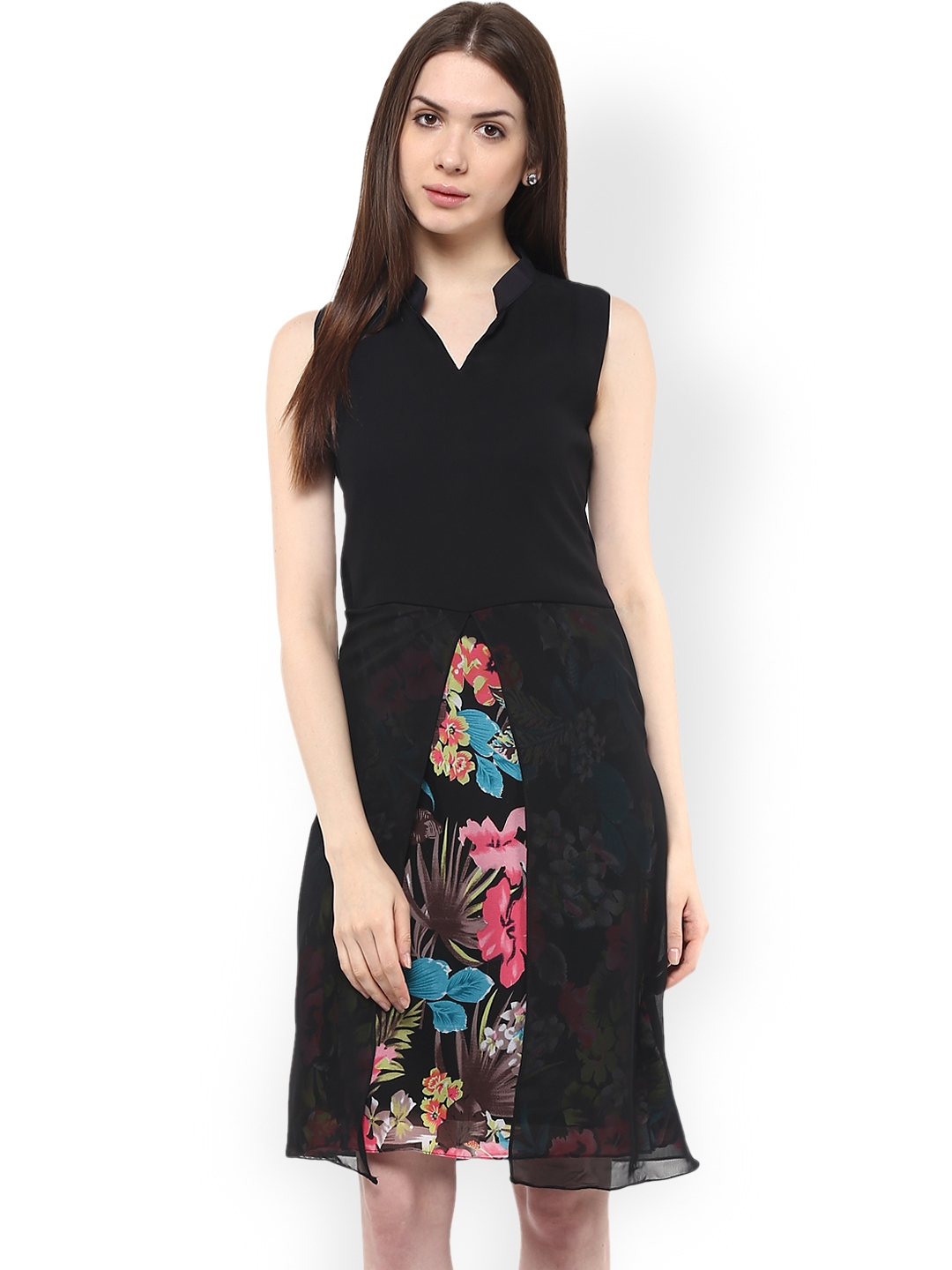 Buy Athena Women Black Georgette Printed A Line Dress Dresses For Women 1592685 Myntra 0295