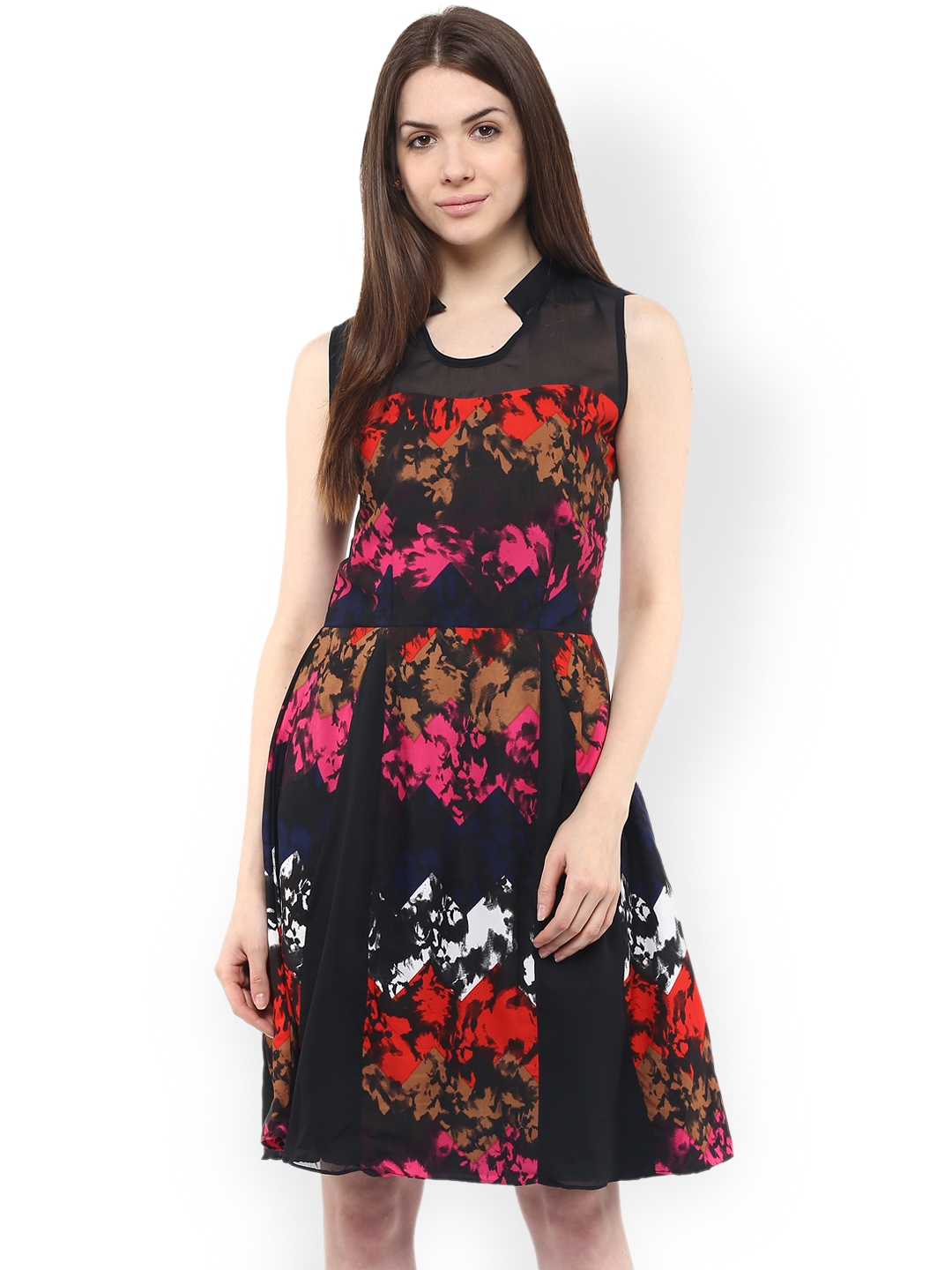 Buy Athena Women Black Georgette Printed Fit And Flaredress Dresses For Women 1592697 Myntra 2275