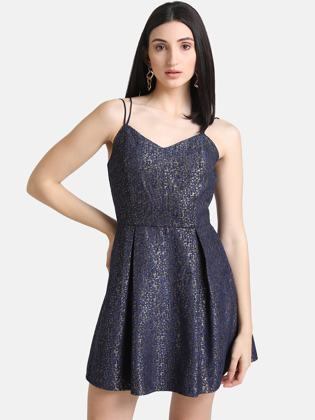 Buy Kazo Blue & Gold Toned Jacquard Mini Dress Dresses for Women