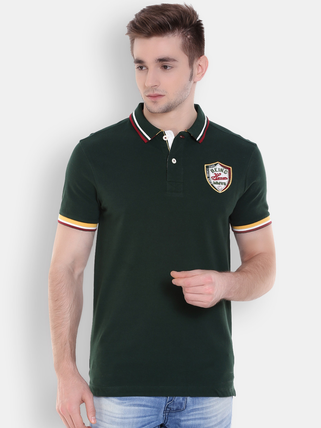 Buy Being Human Men Green Solid Polo T Shirt Tshirts for Men 1593360