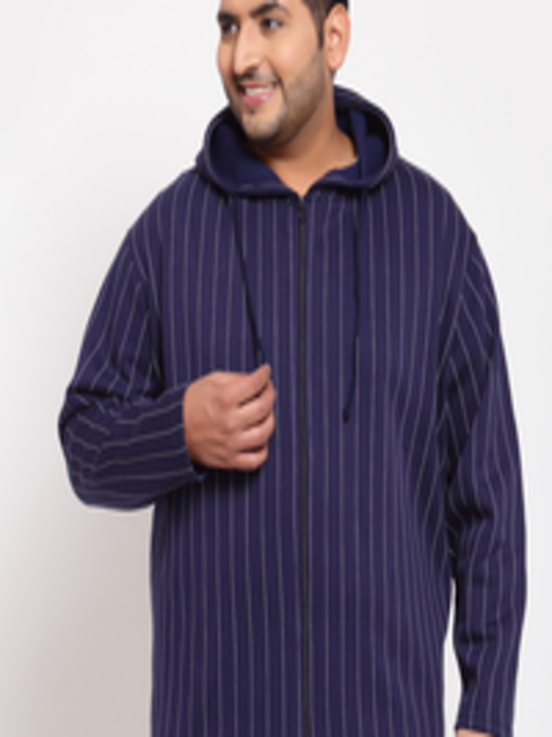 Buy PlusS Men Navy Blue Striped Hooded Sweatshirt - Sweatshirts for Men ...