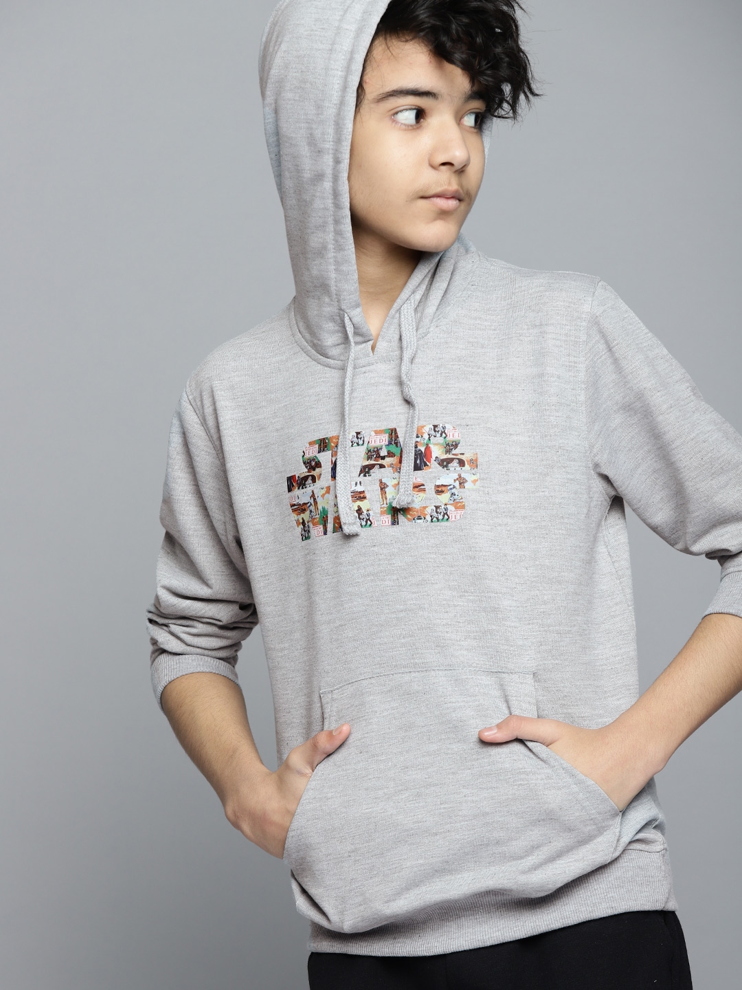 Buy Kook N Keech Star Wars Teens Boys Grey Melange Printed Hooded 
